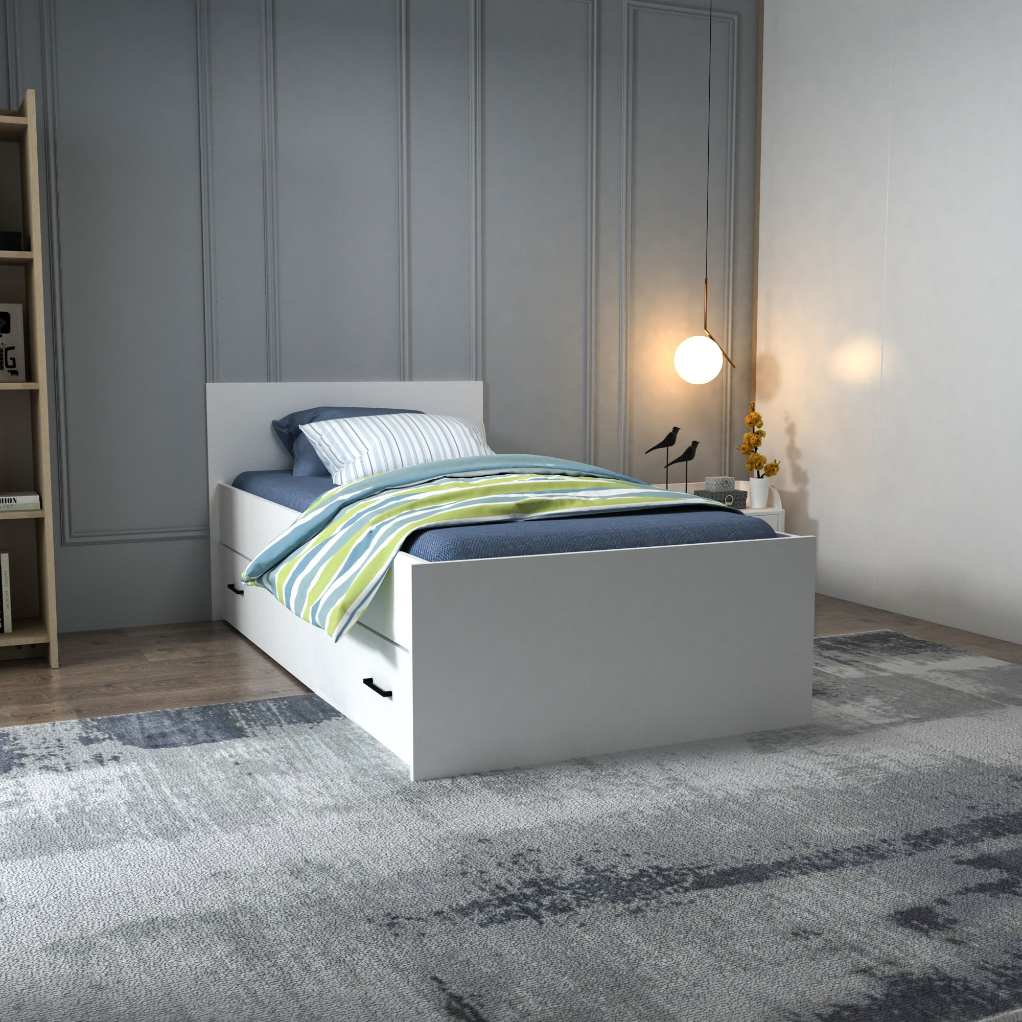 Somiera, Hanah Home, PAL melaminat, alb, 100x193.6x80 cm — imaginea 3
