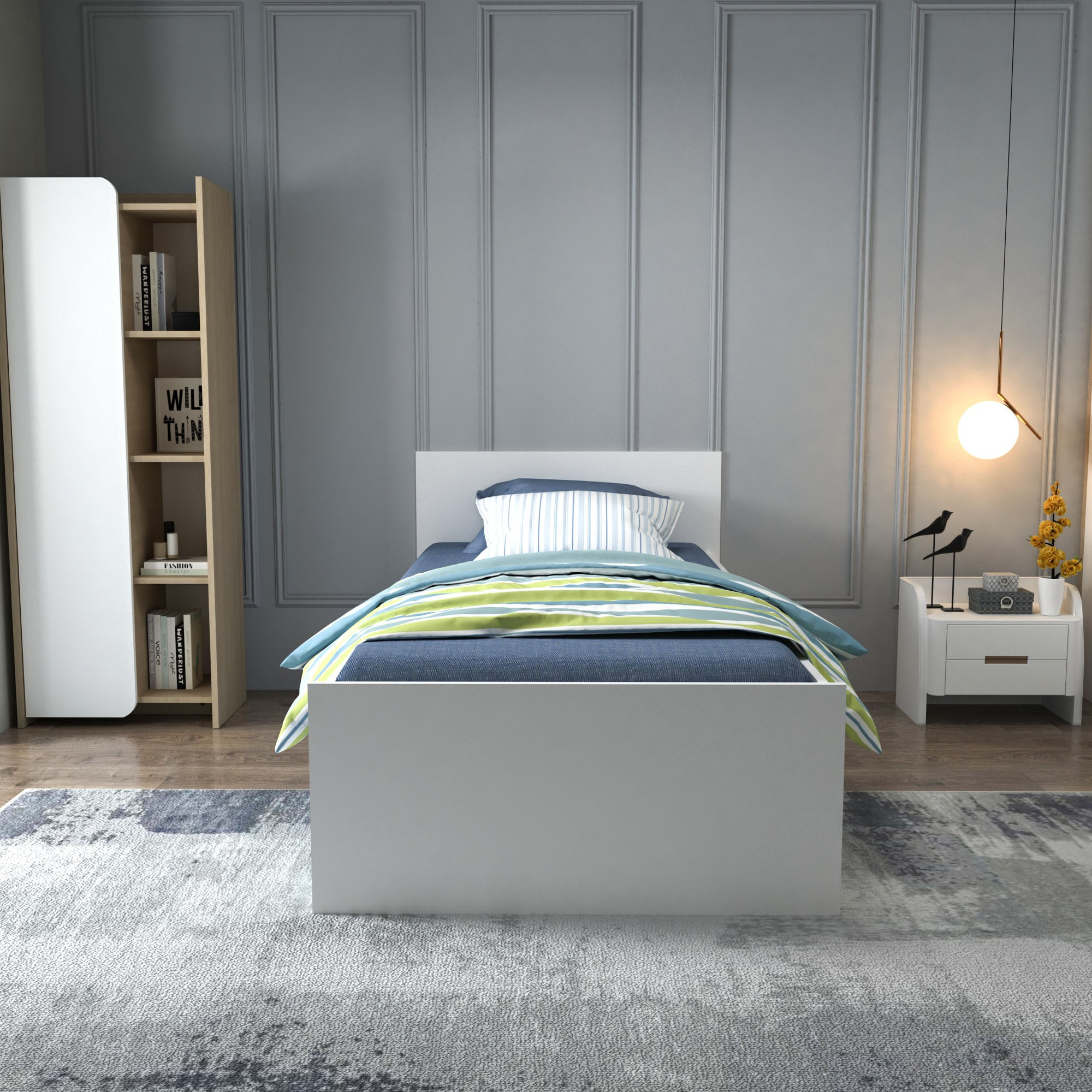 Somiera, Hanah Home, PAL melaminat, alb, 100x193.6x80 cm — imaginea 6