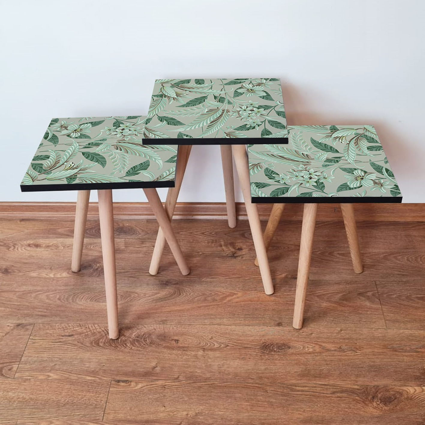 Set masute de cafea suprapuse, Hanah Home, mdf, verde gri, 35x35x52 cm