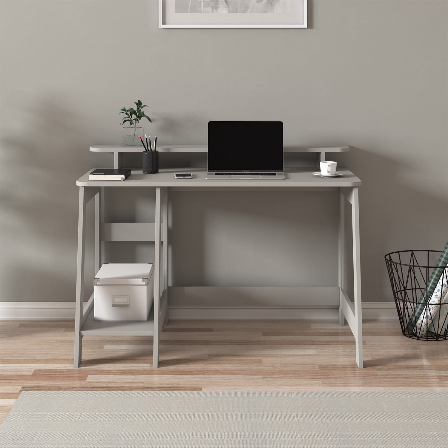 Birou de studiu, Hanah Home, pal melaminat, gri, 120x60x73 cm — imaginea 2