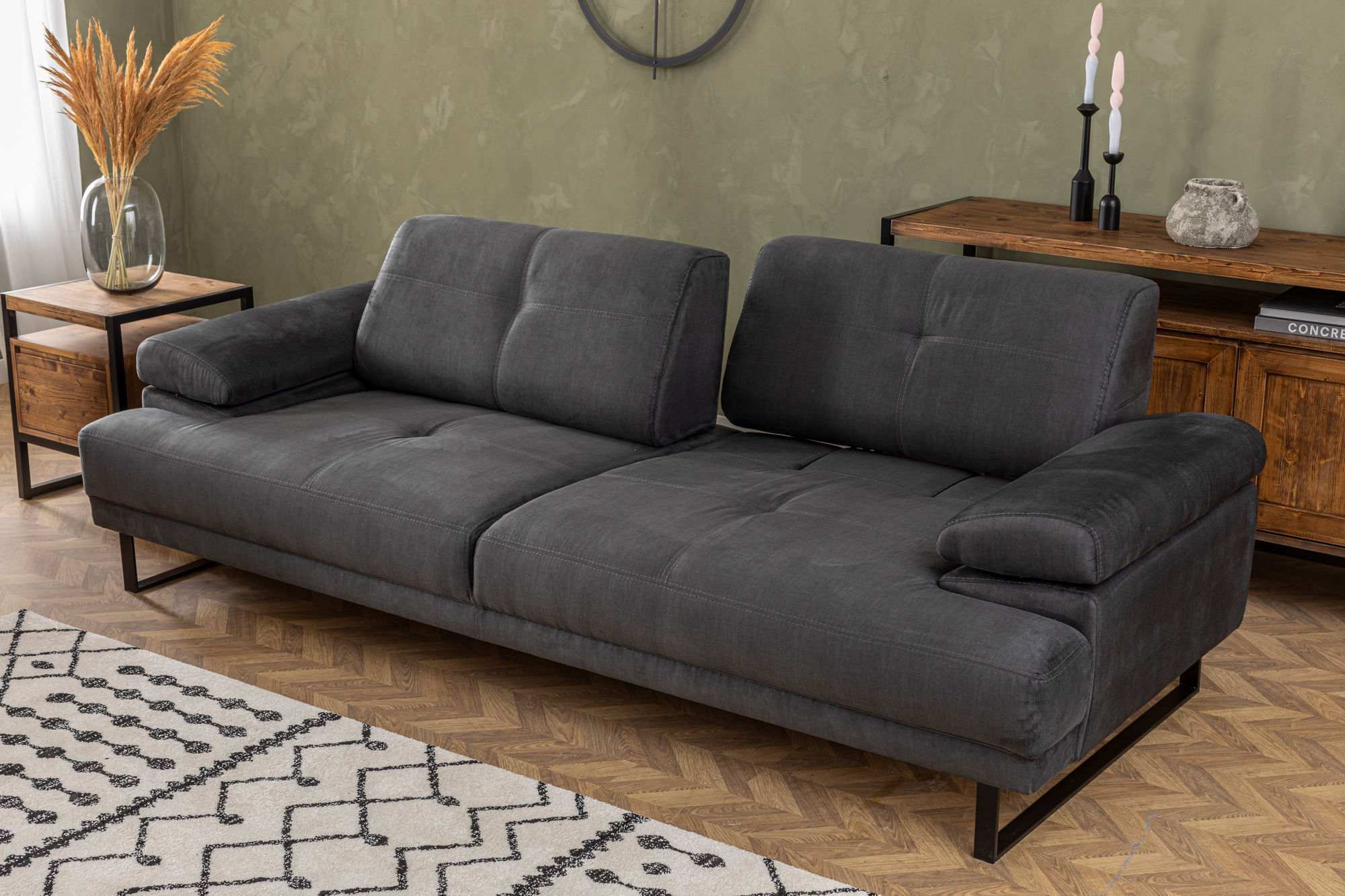 Canapea extensibila 3 locuri, Hanah Home, material textil, antracit, 239x99x83 cm — imaginea 4