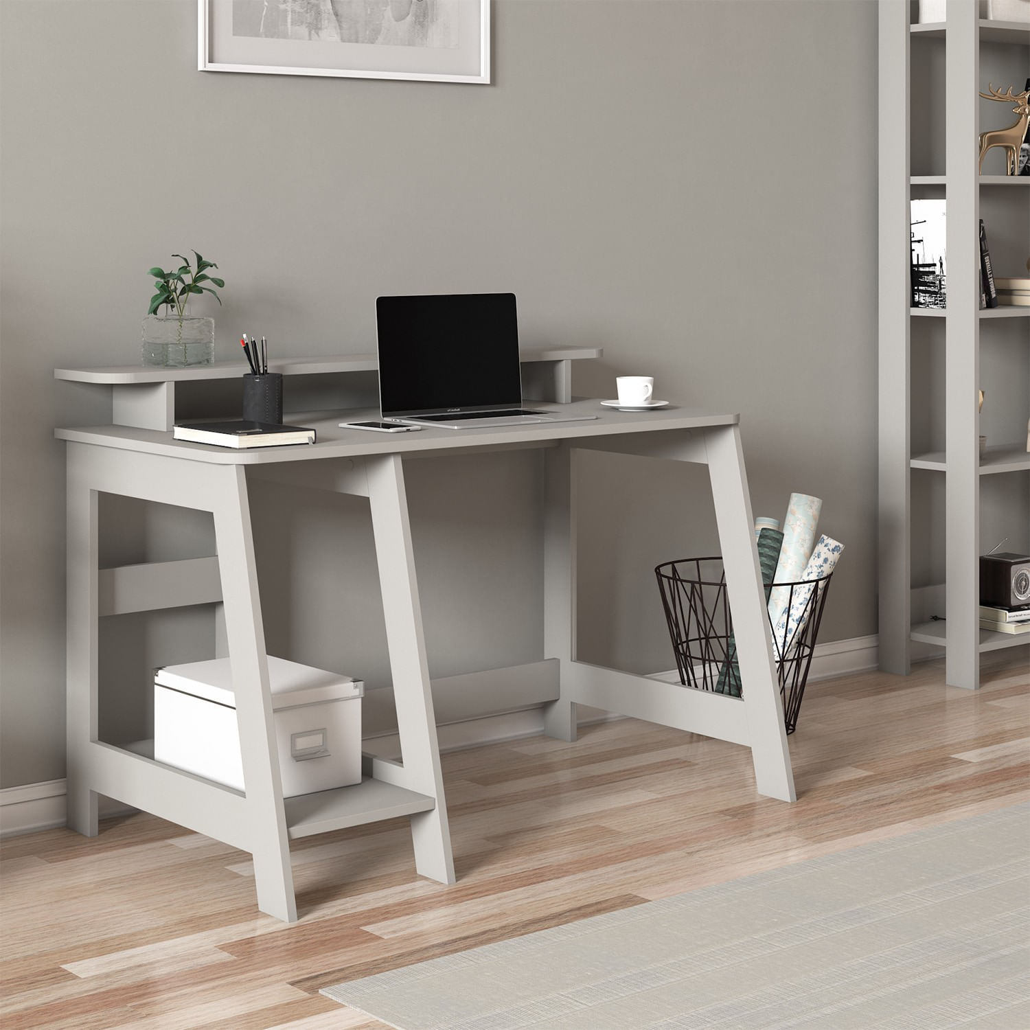 Birou de studiu, Hanah Home, pal melaminat, gri, 120x60x73 cm — imaginea 4