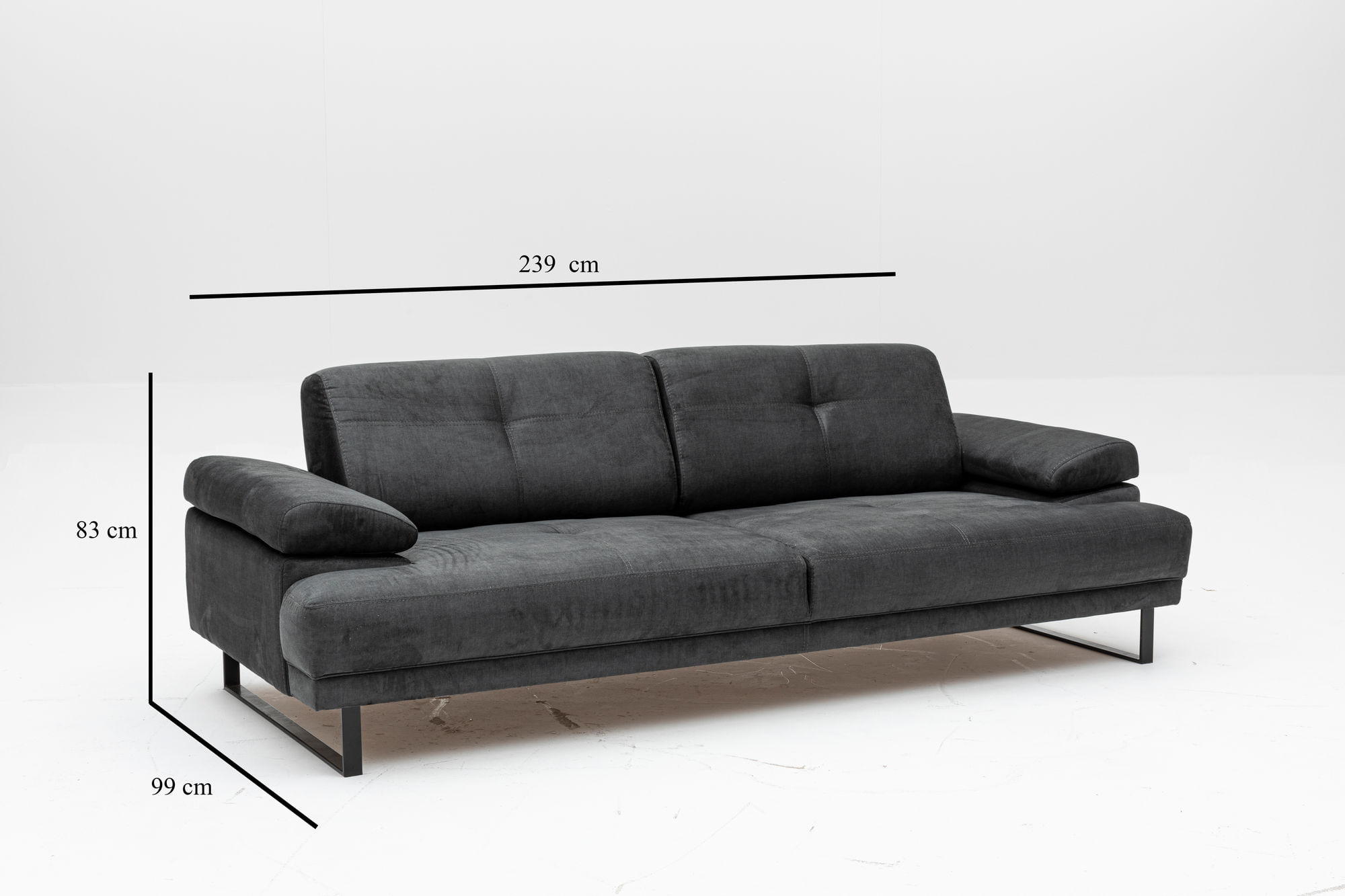 Canapea extensibila 3 locuri, Hanah Home, material textil, antracit, 239x99x83 cm — imaginea 8