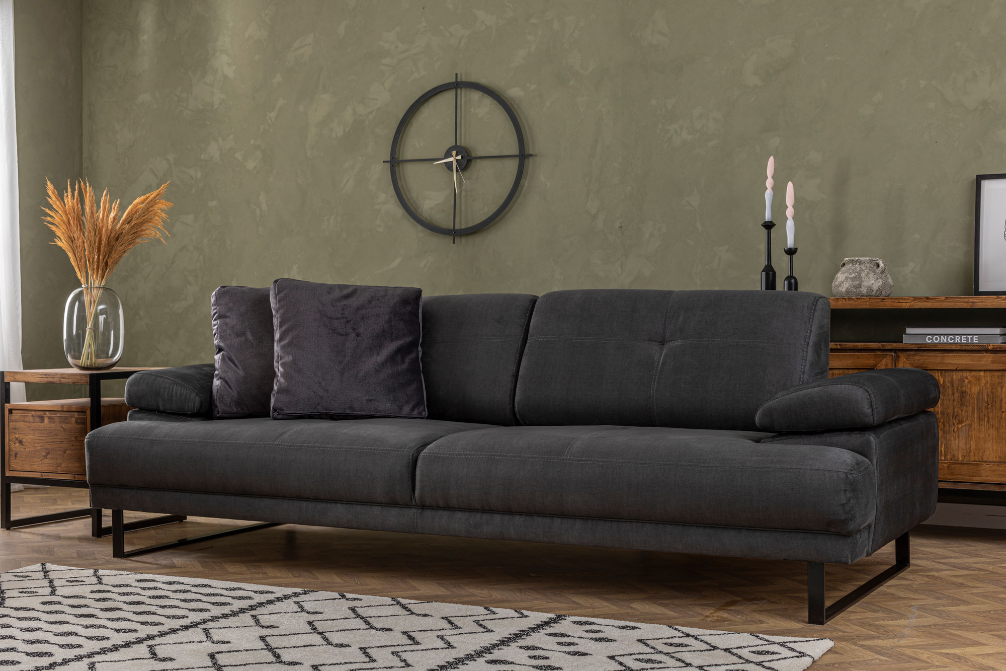 Canapea extensibila 3 locuri, Hanah Home, material textil, antracit, 239x99x83 cm — imaginea 9