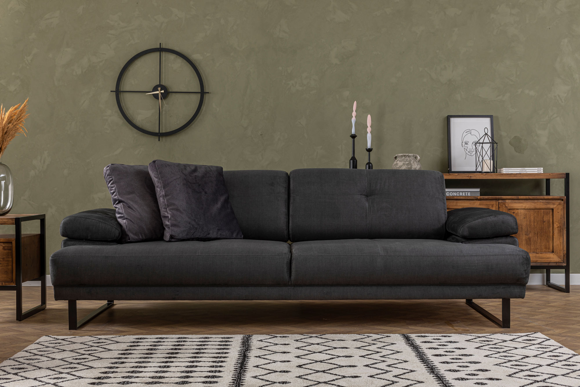 Canapea extensibila 3 locuri, Hanah Home, material textil, antracit, 239x99x83 cm — imaginea 10