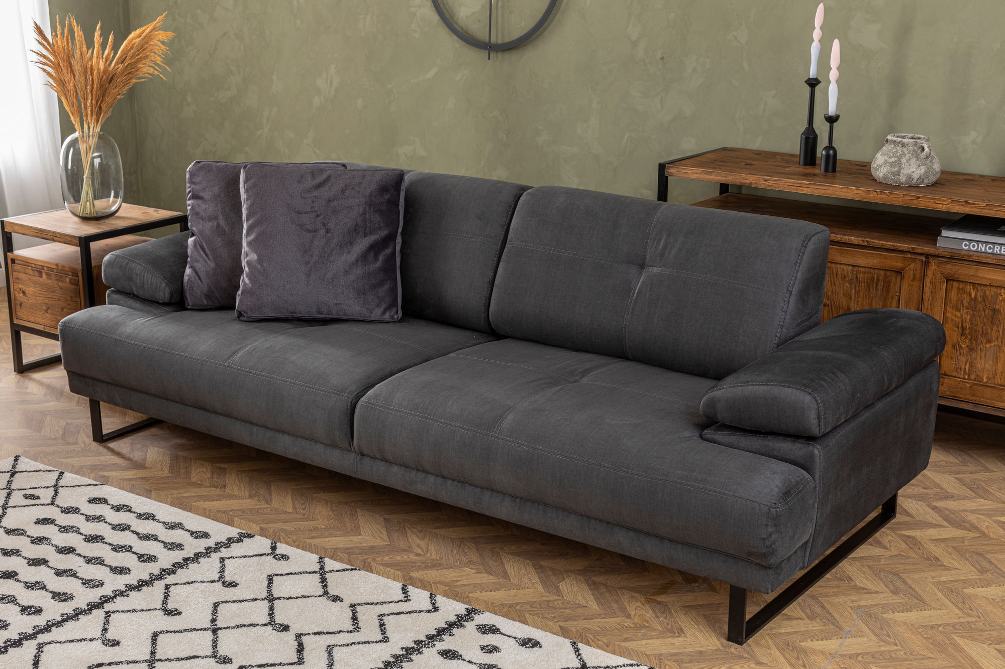 Canapea extensibila 3 locuri, Hanah Home, material textil, antracit, 239x99x83 cm — imaginea 12
