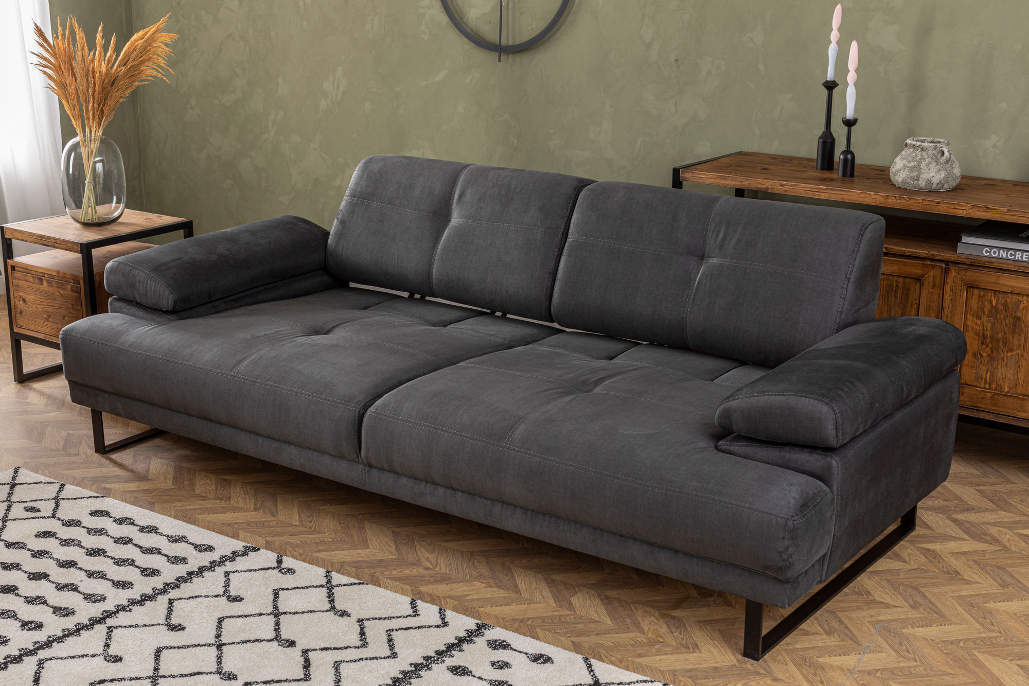 Canapea extensibila 3 locuri, Hanah Home, material textil, antracit, 239x99x83 cm — imaginea 13