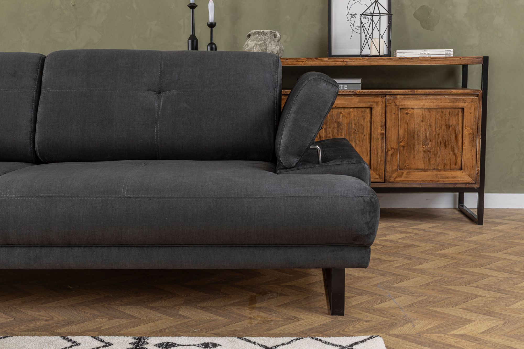 Canapea extensibila 3 locuri, Hanah Home, material textil, antracit, 239x99x83 cm — imaginea 15