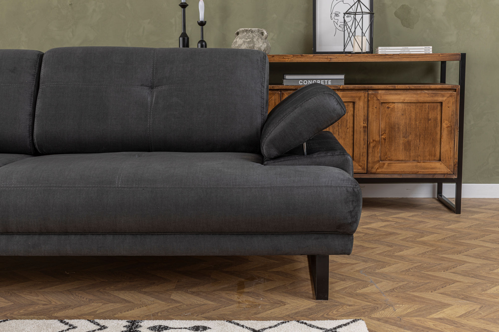 Canapea extensibila 3 locuri, Hanah Home, material textil, antracit, 239x99x83 cm — imaginea 16