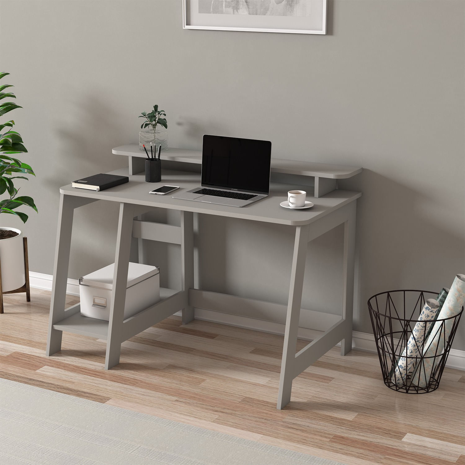 Birou de studiu, Hanah Home, pal melaminat, gri, 120x60x73 cm — imaginea 5