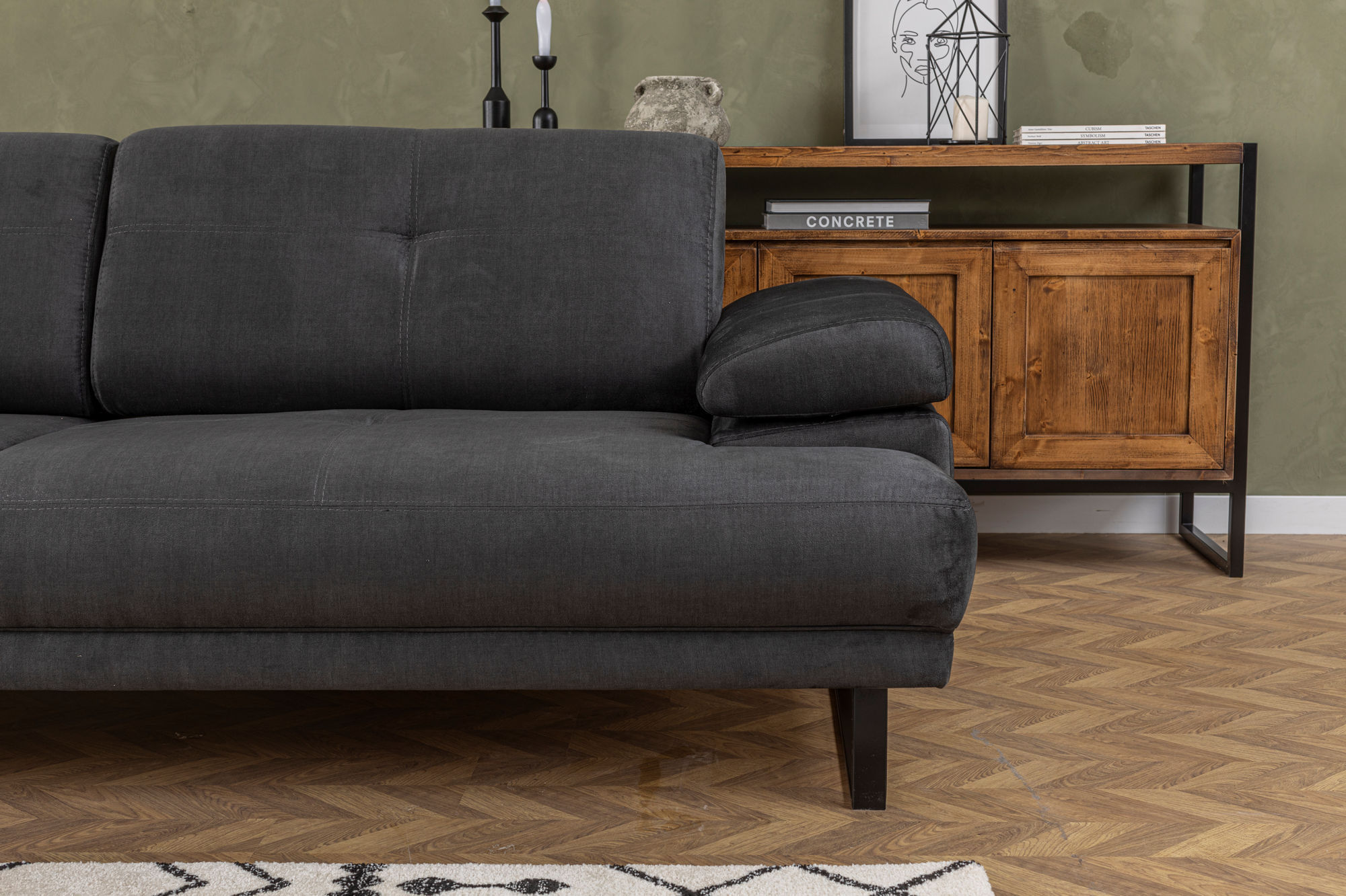 Canapea extensibila 3 locuri, Hanah Home, material textil, antracit, 239x99x83 cm — imaginea 19