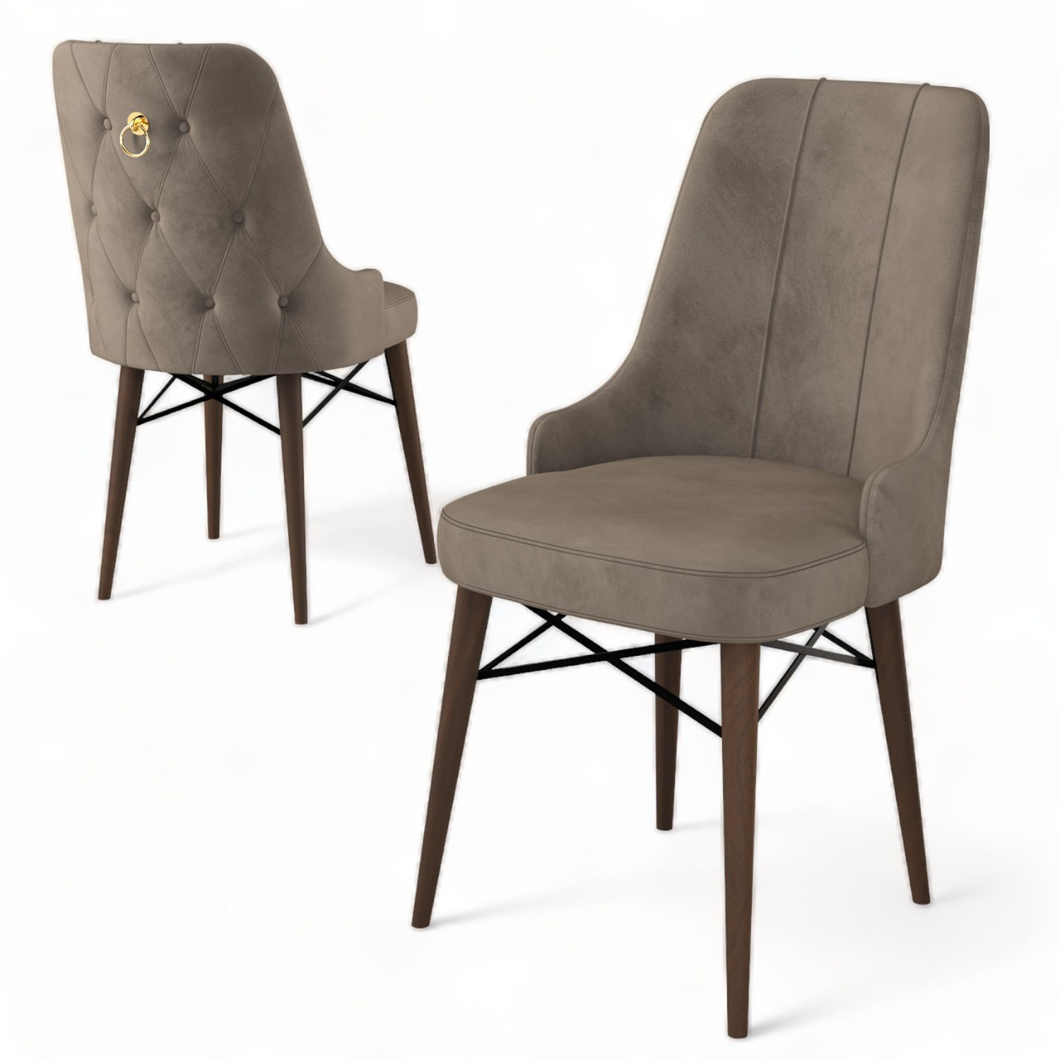 Set scaune, Hanah Home, metal, cappuccino si maro, 46x46x94 cm, 6 piese — imaginea 3