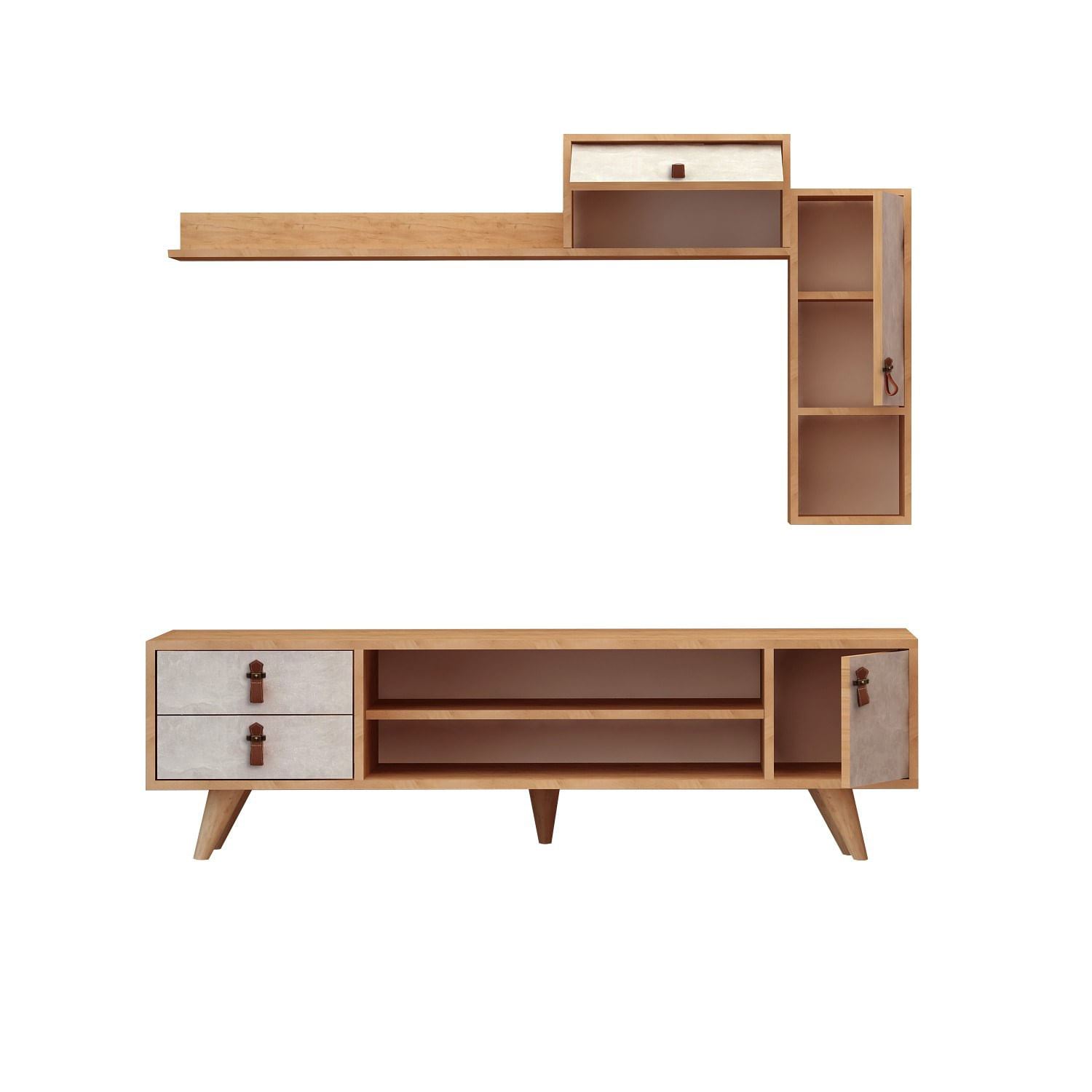 Comoda tv, Hanah Home, pal melaminat, stejar alb, 140x53x40 cm — imaginea 2