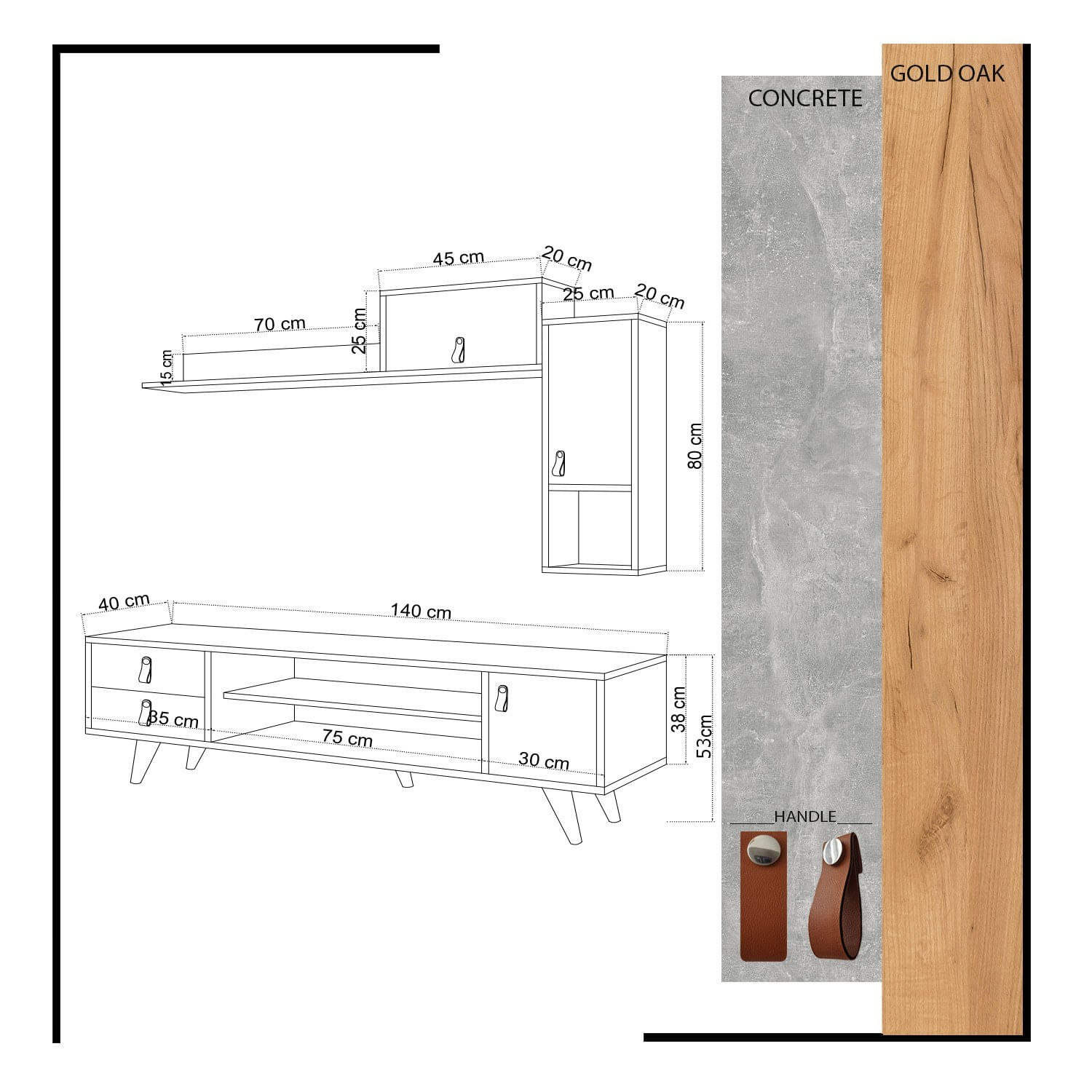 Comoda tv, Hanah Home, pal melaminat, stejar alb, 140x53x40 cm — imaginea 4