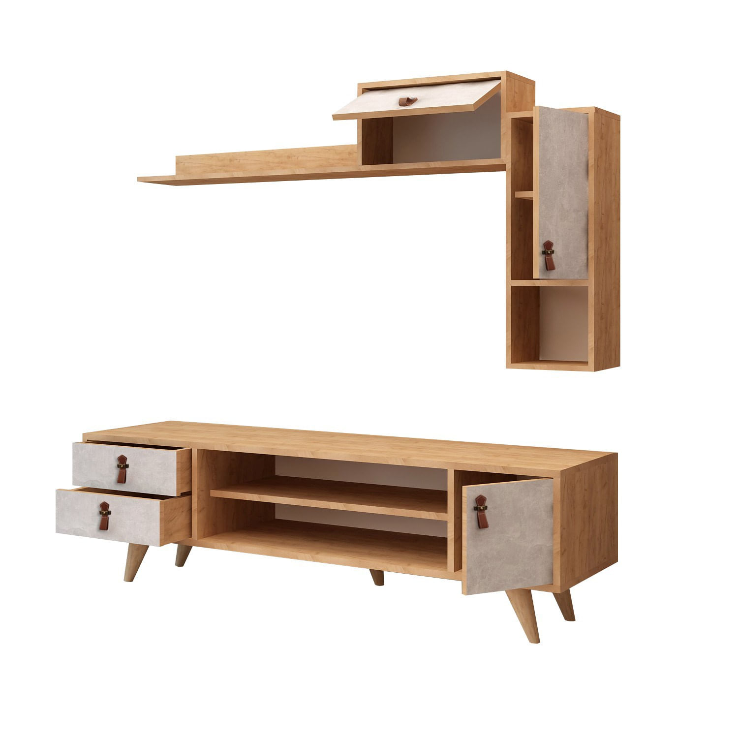 Comoda tv, Hanah Home, pal melaminat, stejar alb, 140x53x40 cm — imaginea 5