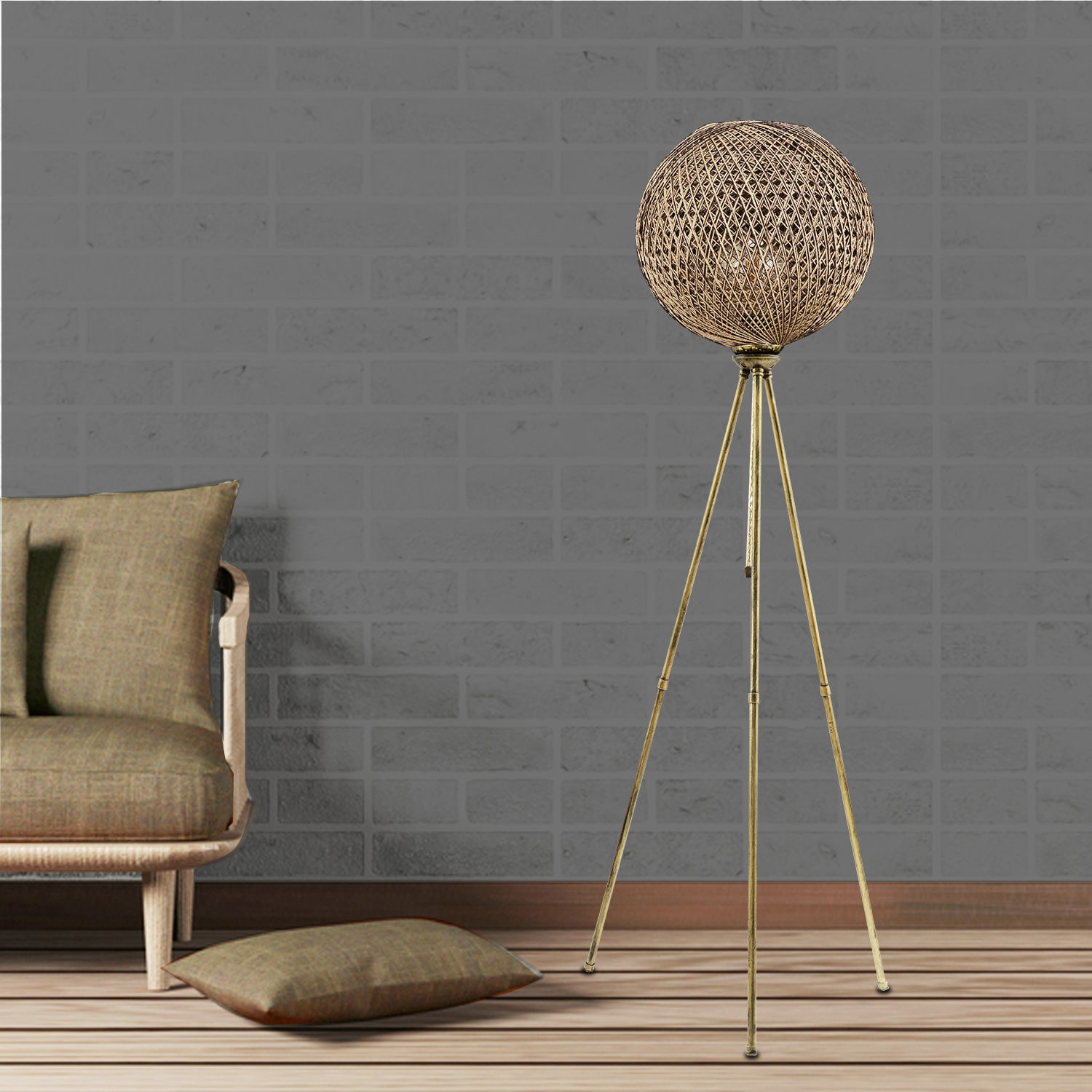 Lampadar, Opviq, metal, negru auriu, 35x35x138 cm, capac iuta