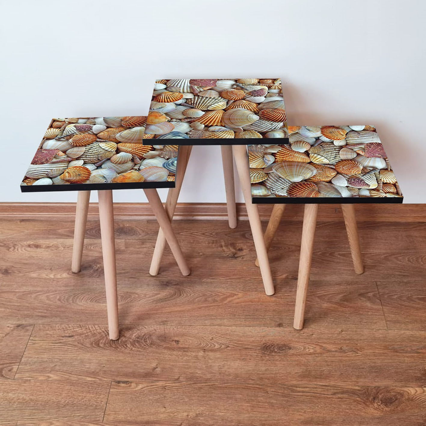 Set masute de cafea, Hanah Home, mdf, portocaliu crem, 35x35x52 cm