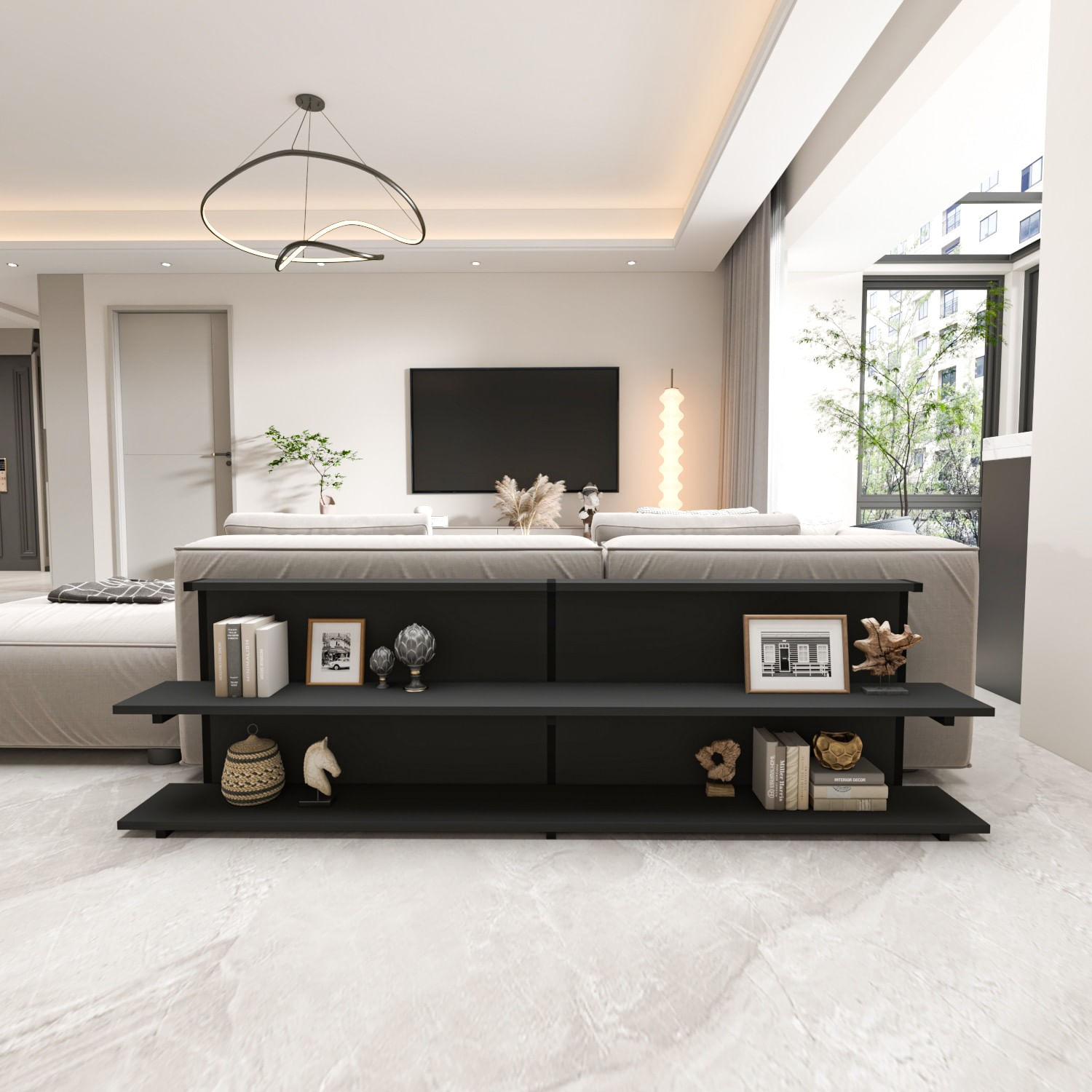 Consola, Hanah Home, pal melaminat si metal, antracit, 180x52x22 cm — imaginea 2