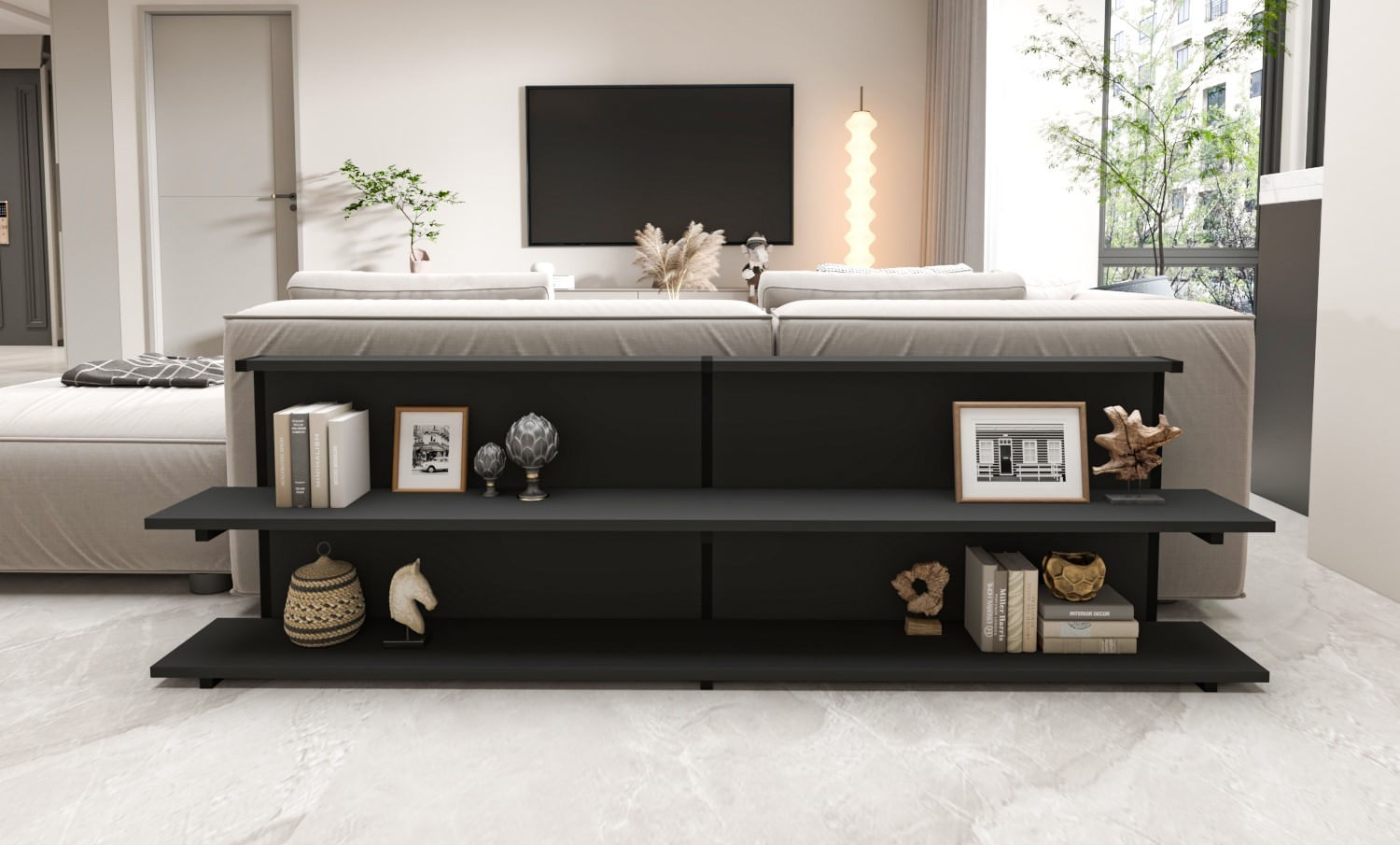 Consola, Hanah Home, pal melaminat si metal, antracit, 180x52x22 cm — imaginea 3