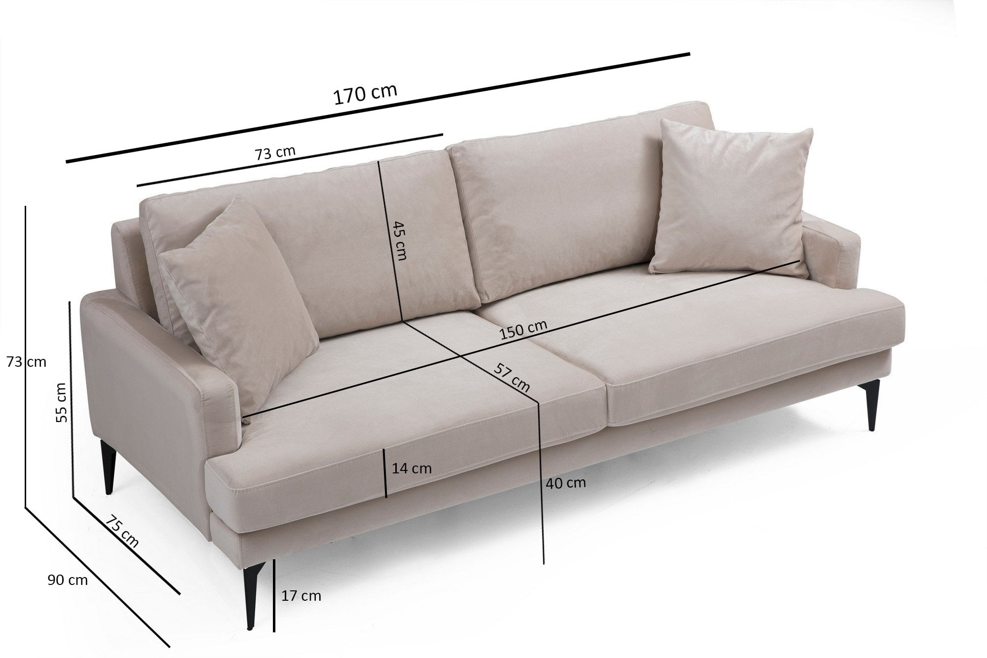 Canapea 2 locuri, Hanah Home, lemn de fag si panouri aglomerate, bej, 175x90x88 cm