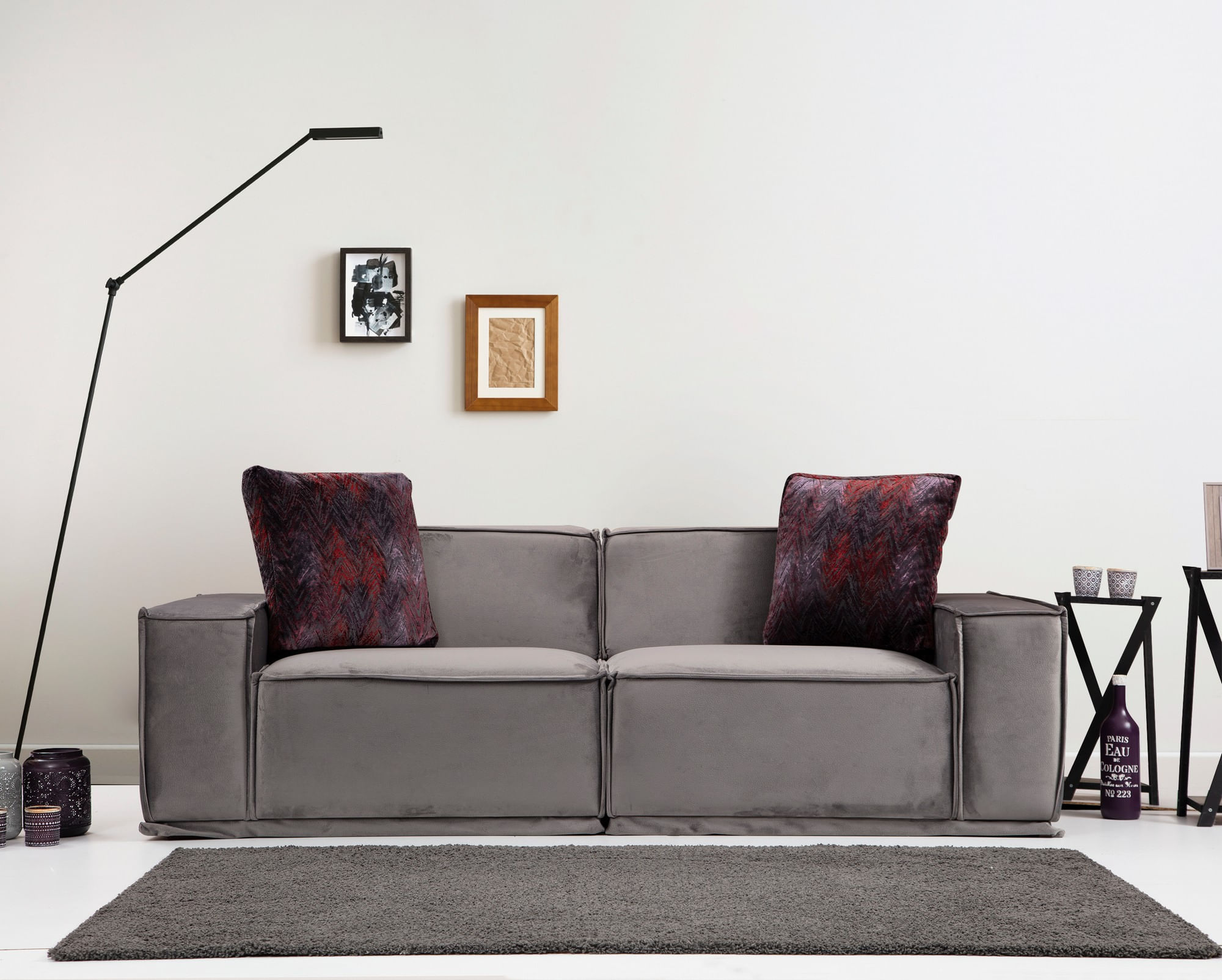 Canapea 2 locuri, Hanah Home, lemn fag si pal, gri, 215x100x76 cm — imaginea 3