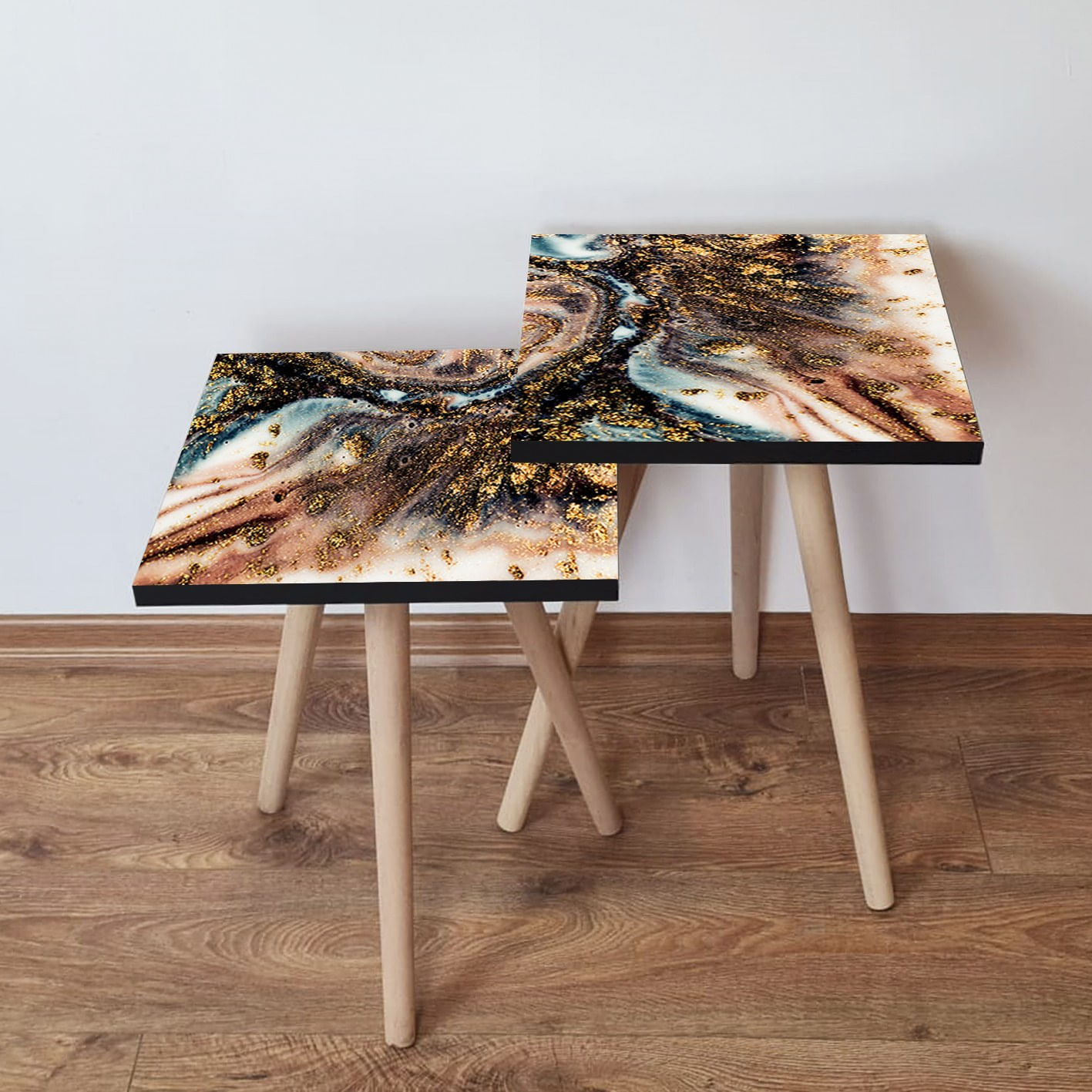 Set masute de cafea suprapuse, Hanah Home, mdf, multicolor, 35x35x47 cm