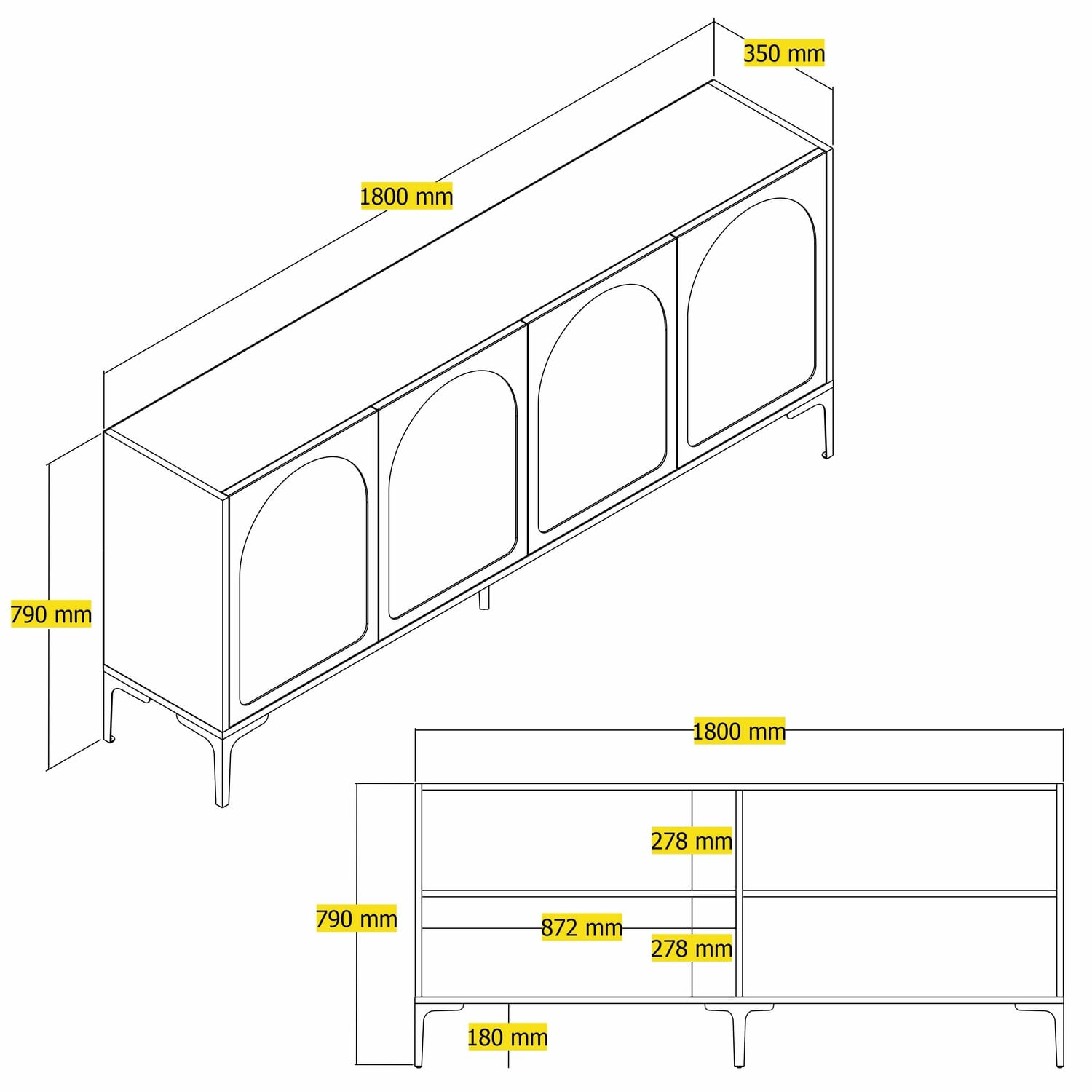 Consola, Hanah Home, pal melaminat, alb si negru, 180x35x79 cm — imaginea 2