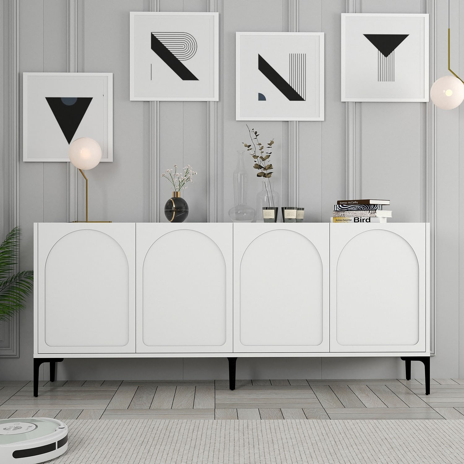 Consola, Hanah Home, pal melaminat, alb si negru, 180x35x79 cm — imaginea 3