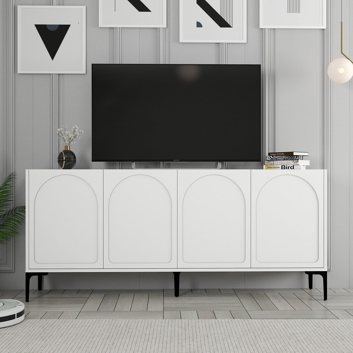 Consola, Hanah Home, pal melaminat, alb si negru, 180x35x79 cm — imaginea 7