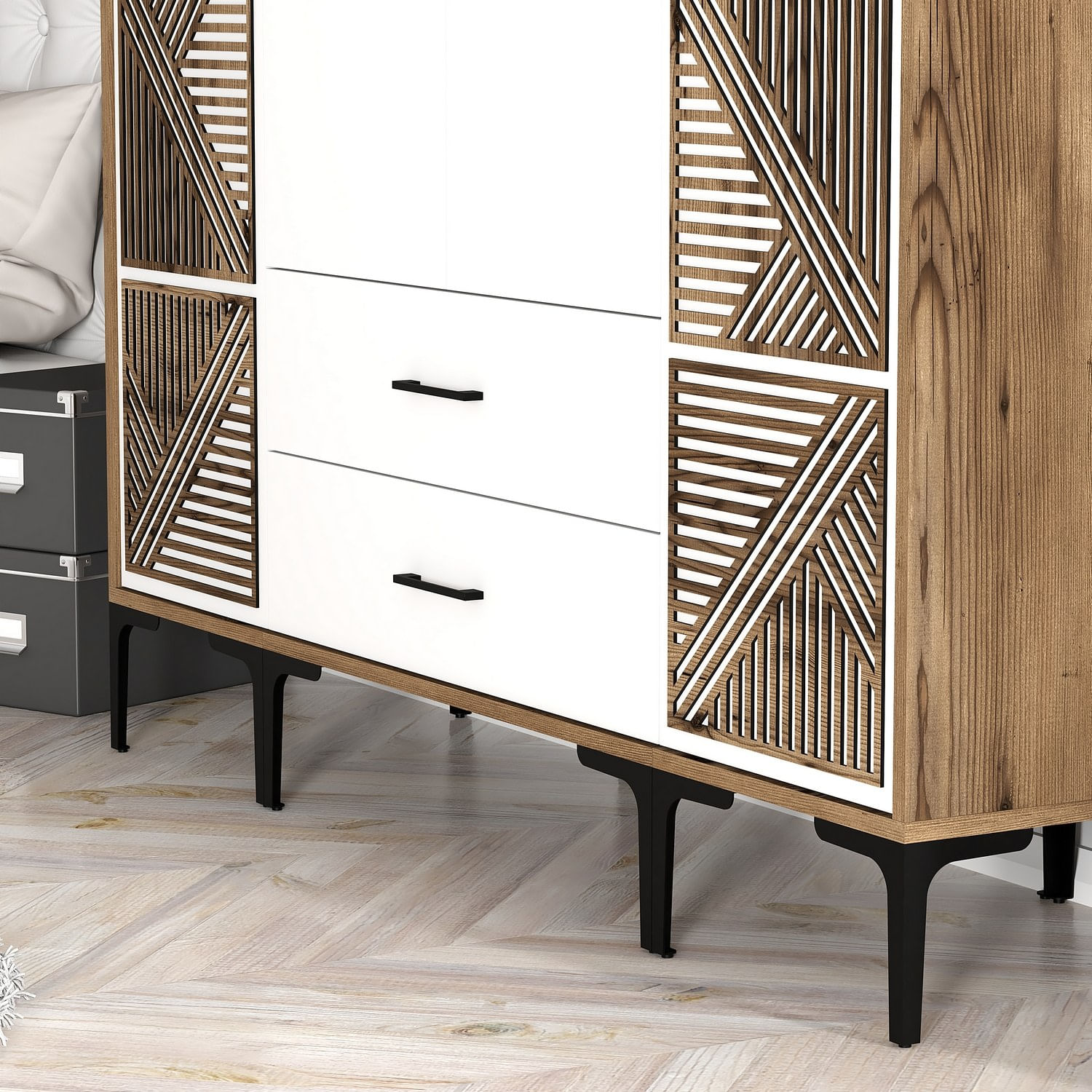 Sifonier, Hanah Home, panou de particule melaminat, nuc si alb, 160x47.5x201.4 cm — imaginea 5