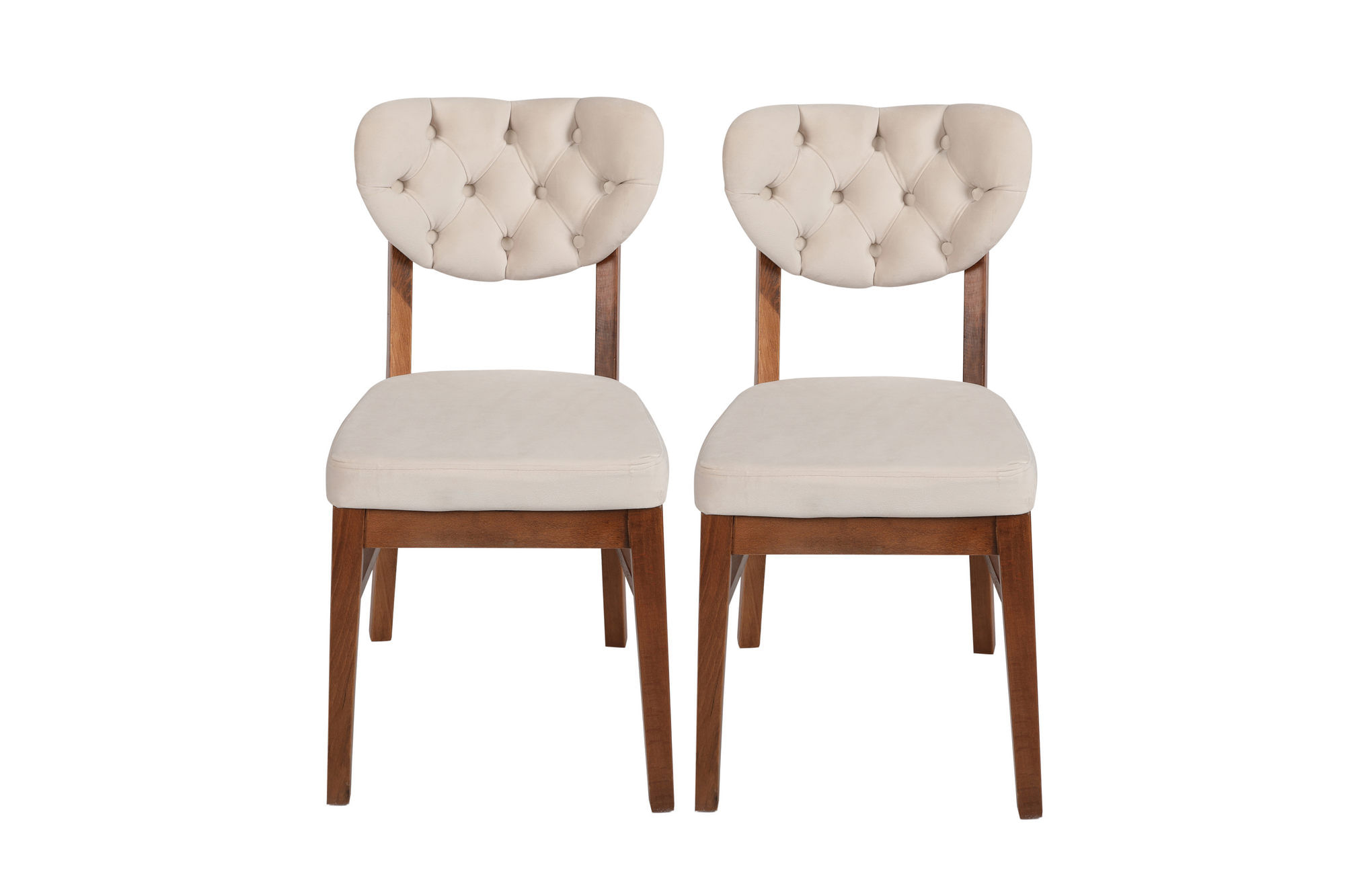 Set scaune, Hanah Home, lemn, catifea, nuc, bej, 41.5x43.5x86 cm, 2 bucati