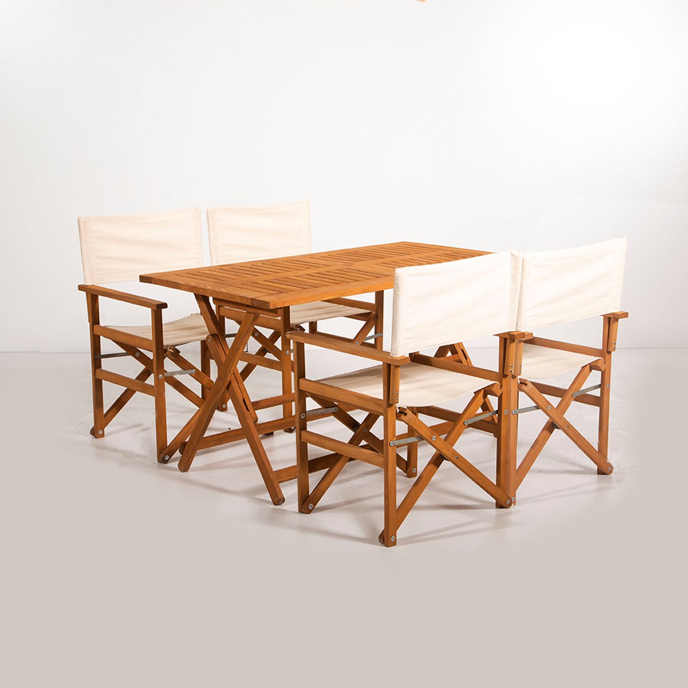 Set masa si scaune gradina, Hanah Home, lemn de carpen, crem, pliabil, 5 piese — imaginea 5