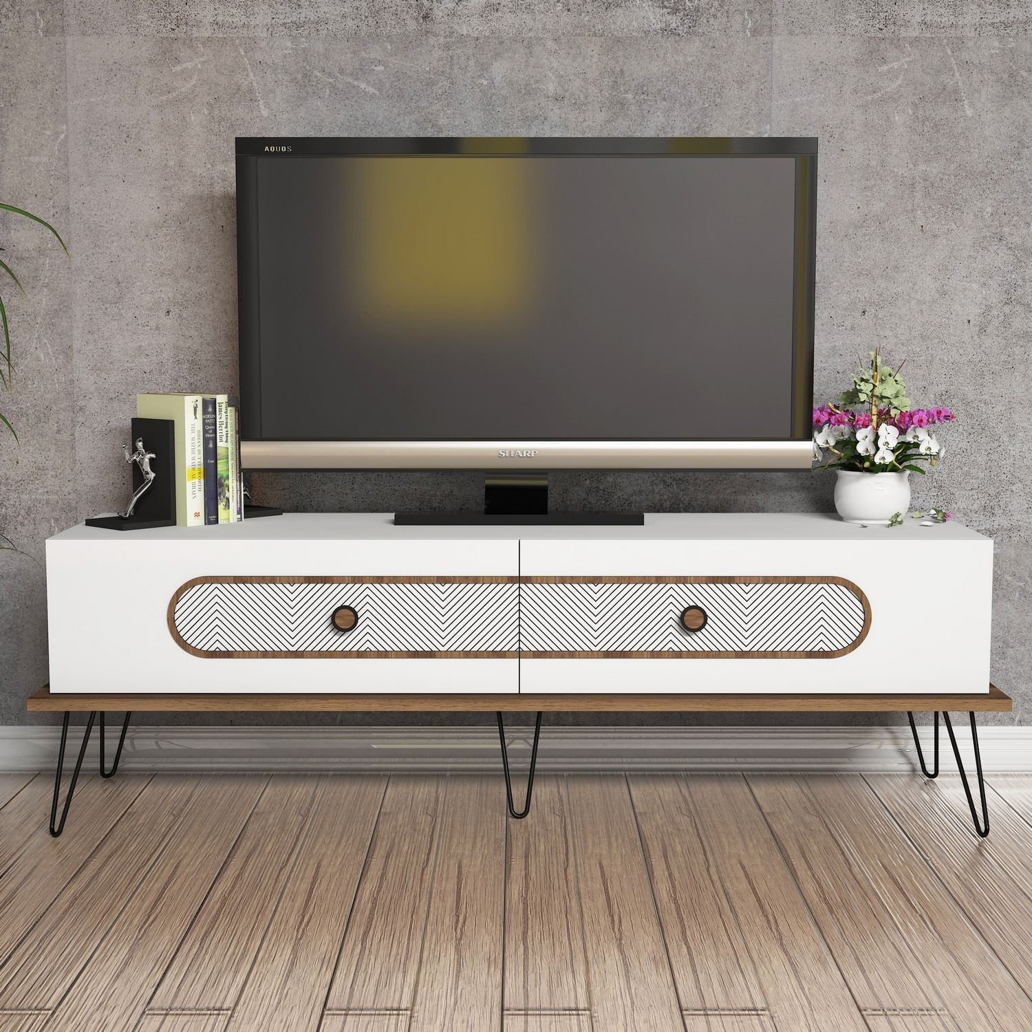 Comoda tv, Hanah Home, pal melaminat, alb, 145x45x40 cm — imaginea 2