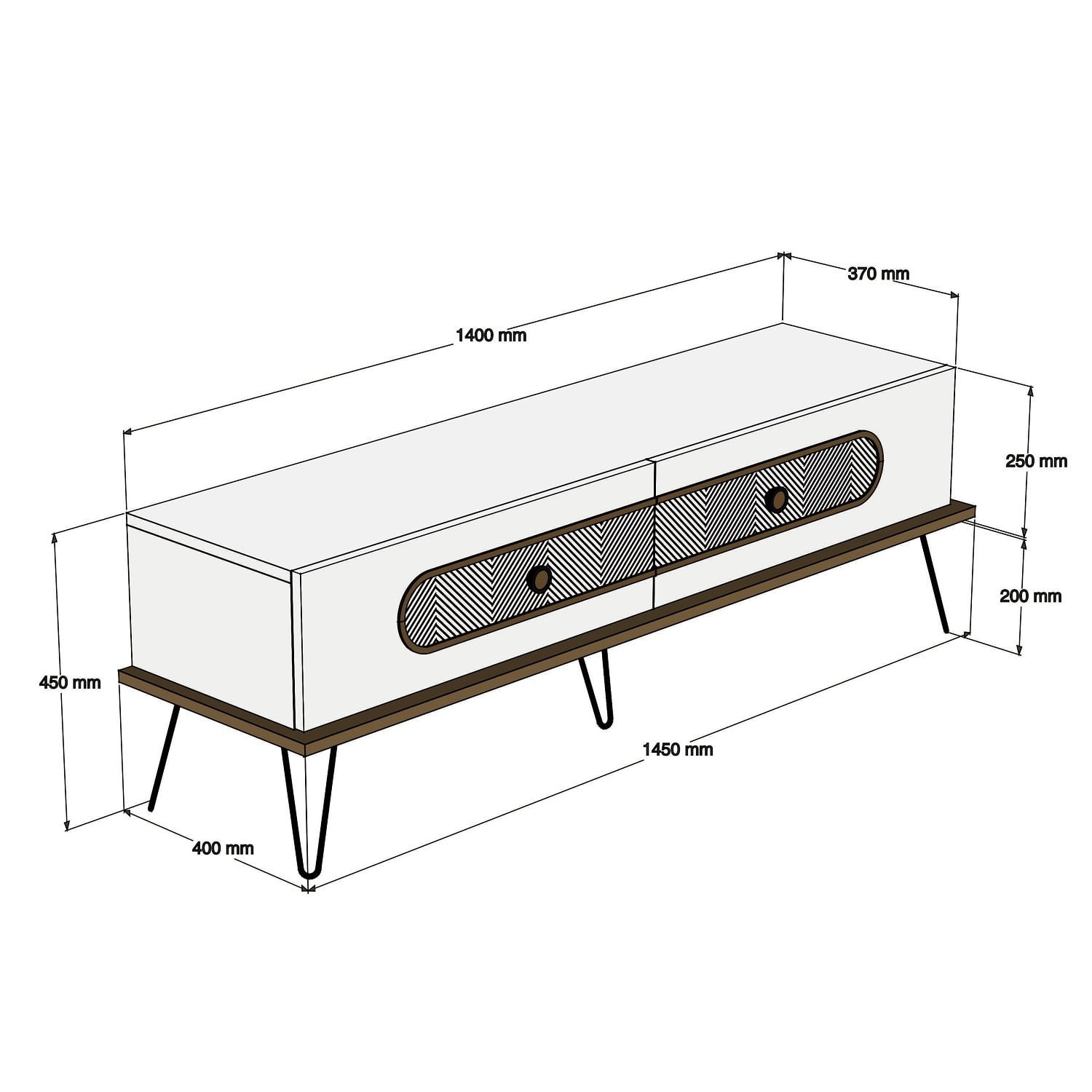 Comoda tv, Hanah Home, pal melaminat, alb, 145x45x40 cm — imaginea 3