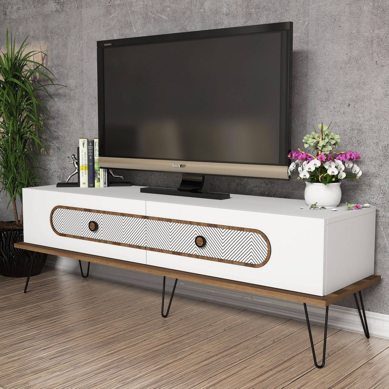 Comoda tv, Hanah Home, pal melaminat, alb, 145x45x40 cm — imaginea 4