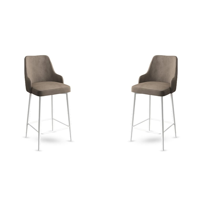 Scaune bar, Hanah Home, metal, cappuccino si alb, 45x43x105 cm, set 2 bucati