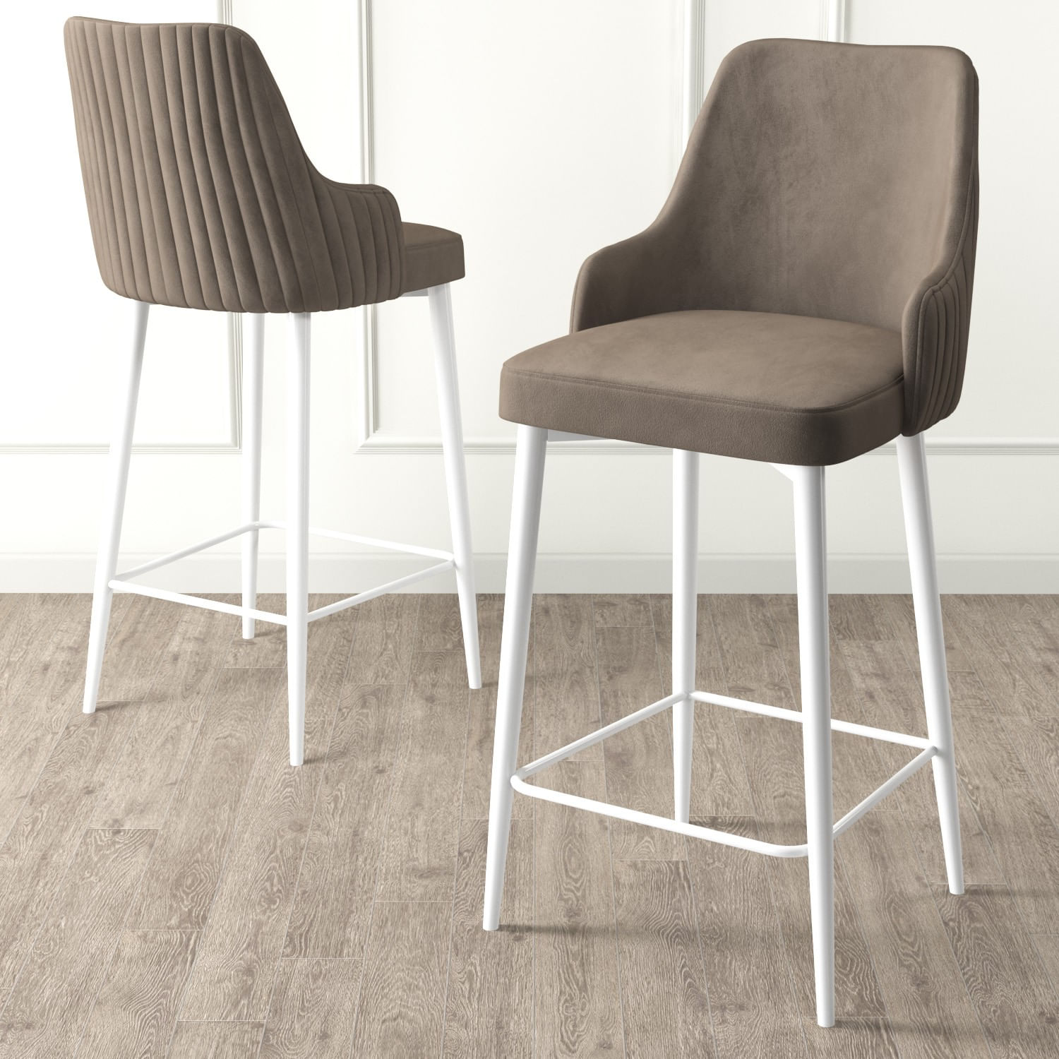 Scaune bar, Hanah Home, metal, cappuccino si alb, 45x43x105 cm, set 2 bucati — imaginea 2