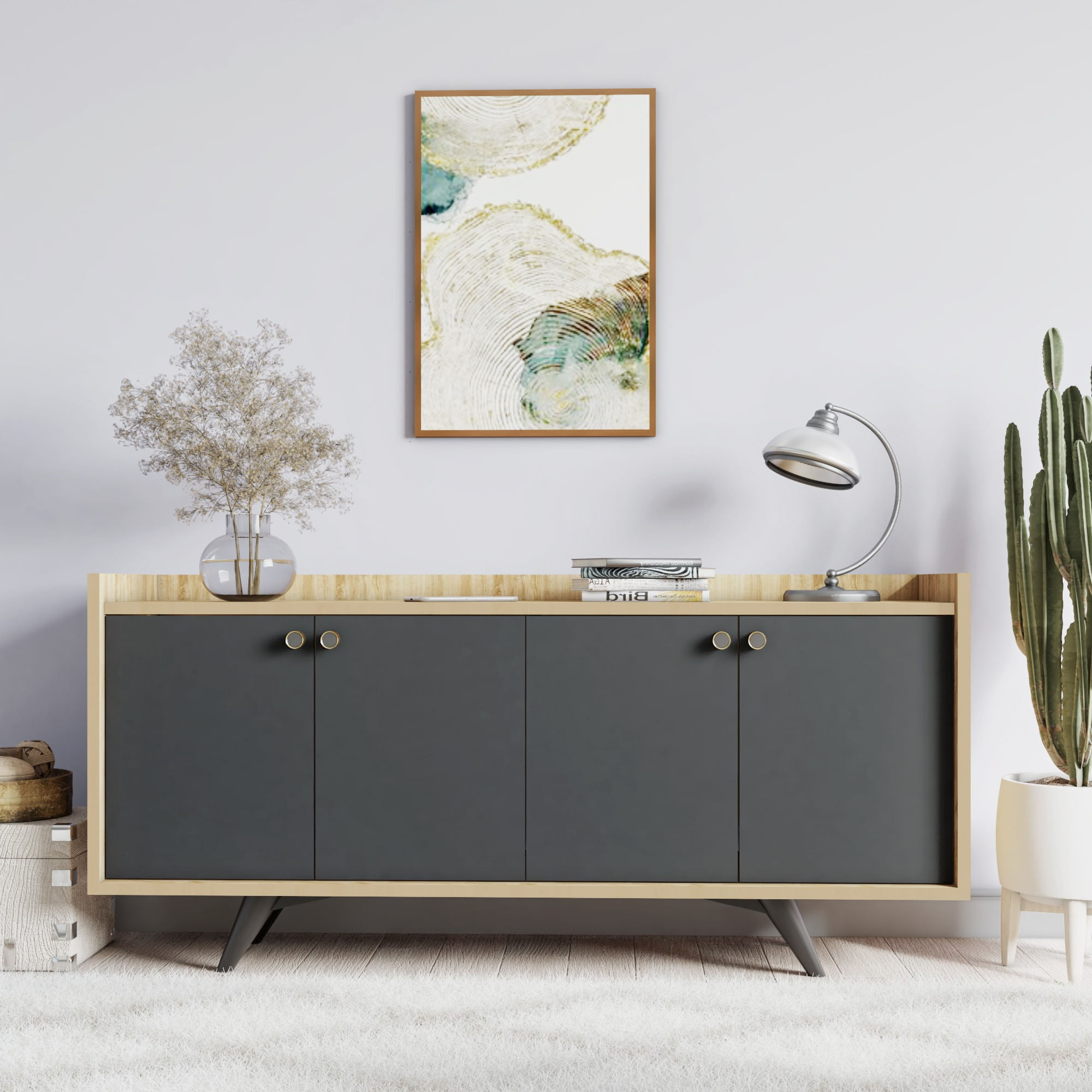 Consola, Hanah Home, pal melaminat, antracit si stejar, 150x40x75 cm — imaginea 5