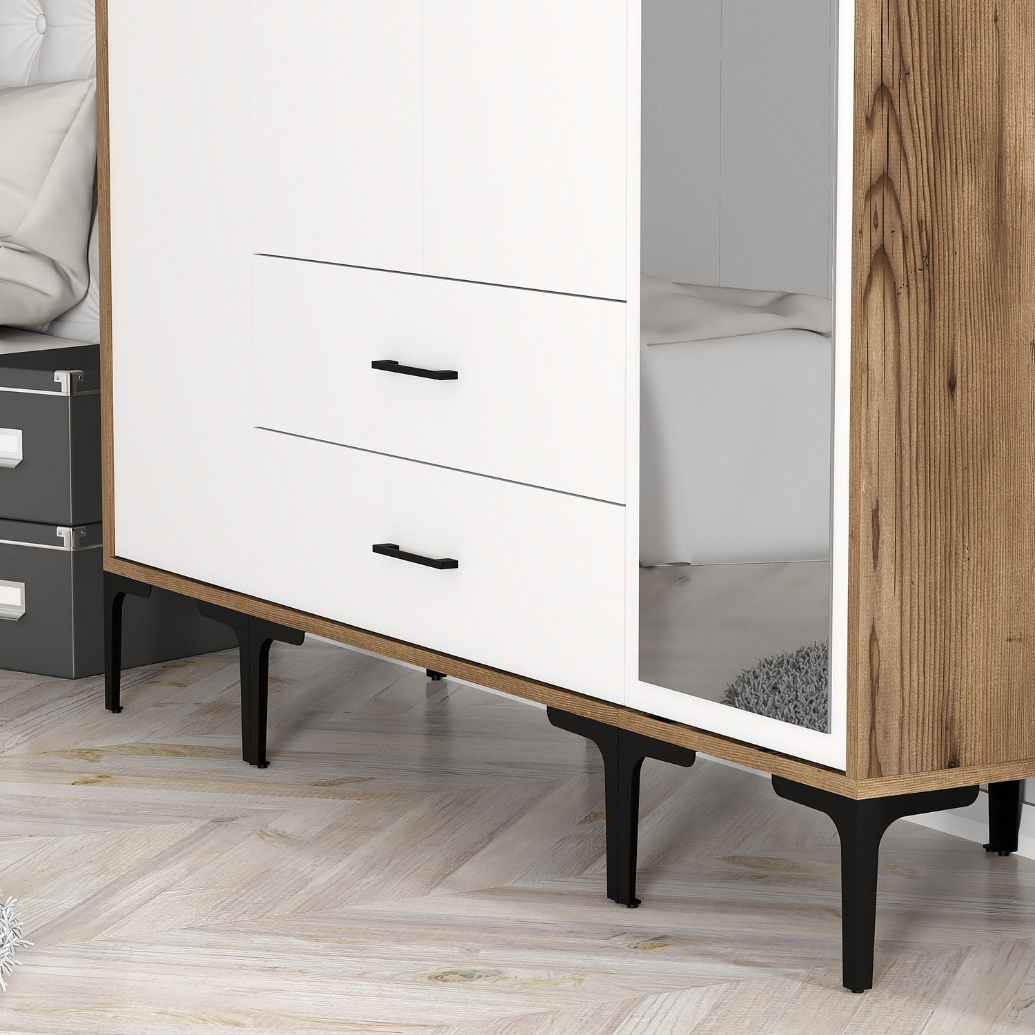 Sifonier, Hanah Home, pal melaminat, nuc si alb, 160x47.5x201.4 cm, 845HCT5495 — imaginea 3