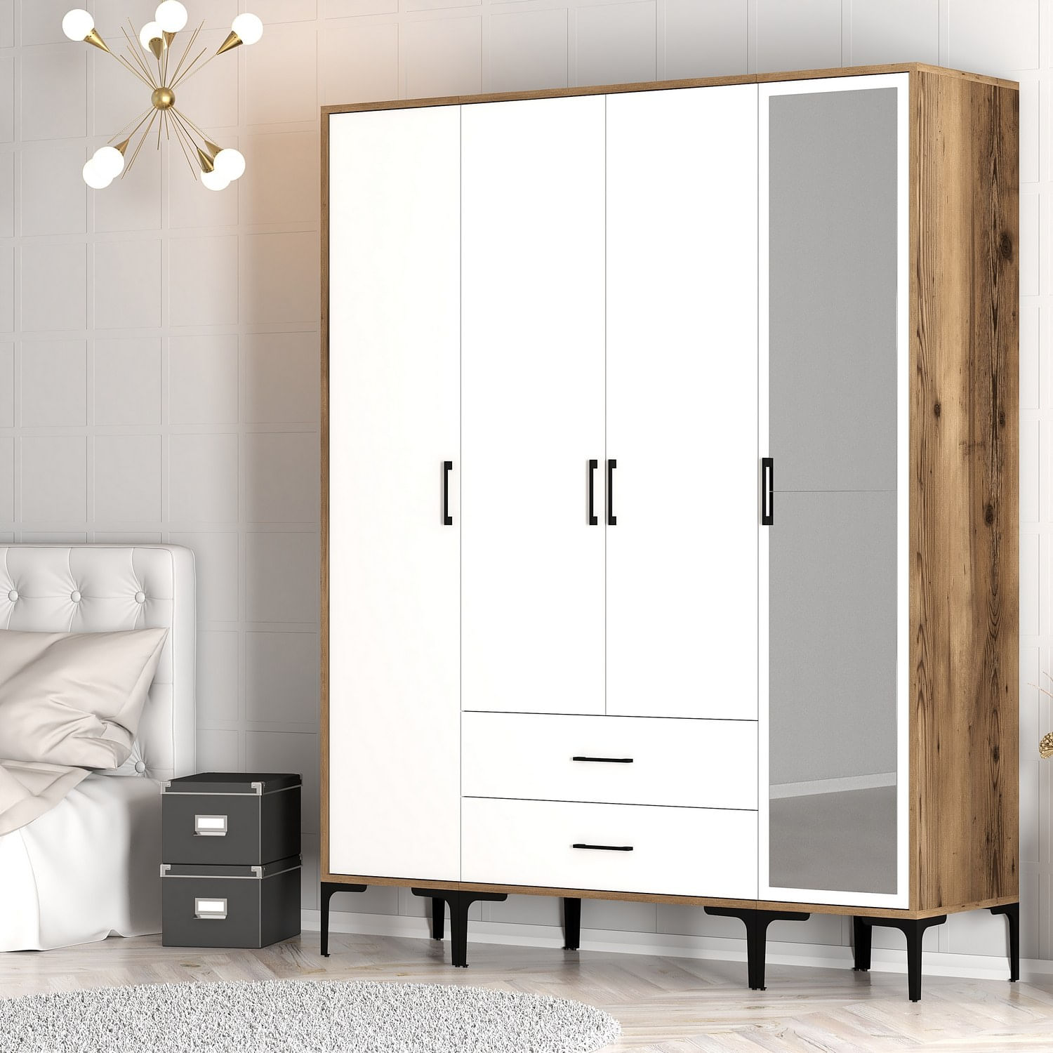 Sifonier, Hanah Home, pal melaminat, nuc si alb, 160x47.5x201.4 cm, 845HCT5495 — imaginea 6