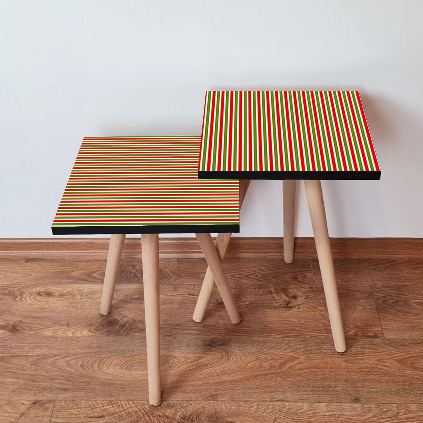 Set masute de cafea, Hanah Home, mdf, rosu verde alb, 35x35x47 cm