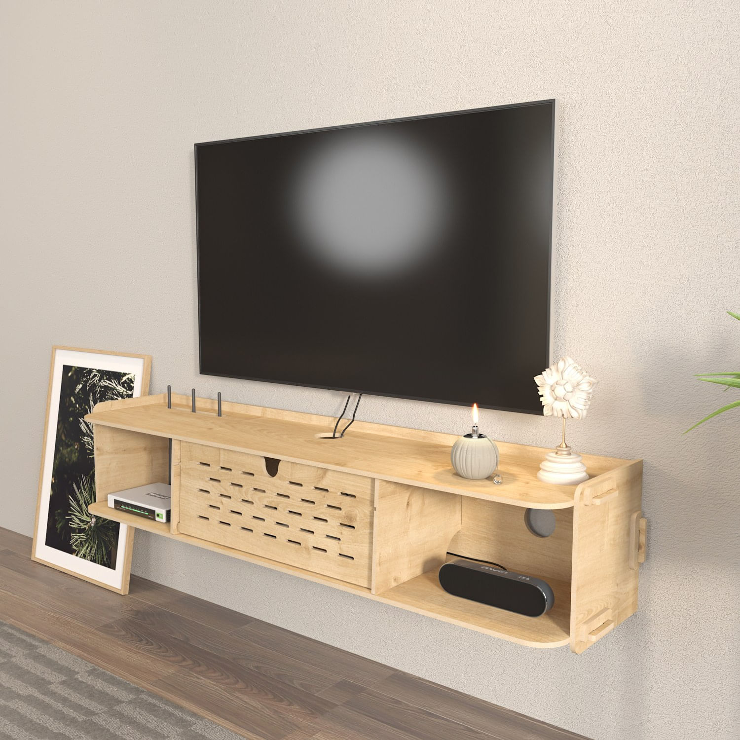 Comoda tv, Hanah Home, pal melaminat, stejar, 116.5x24.5x19.5 cm — imaginea 4