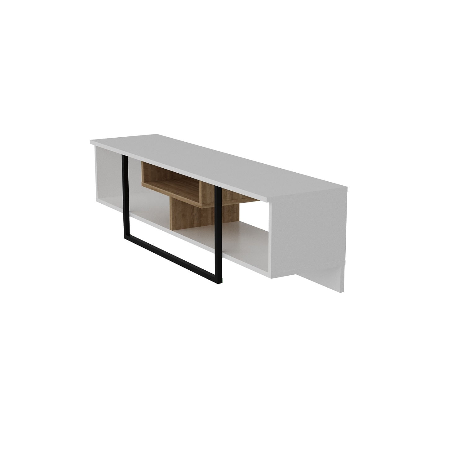 Comoda tv, Hanah Home, pal melaminat, alb negru stejar, 149.4x35.2x40.2 cm — imaginea 2