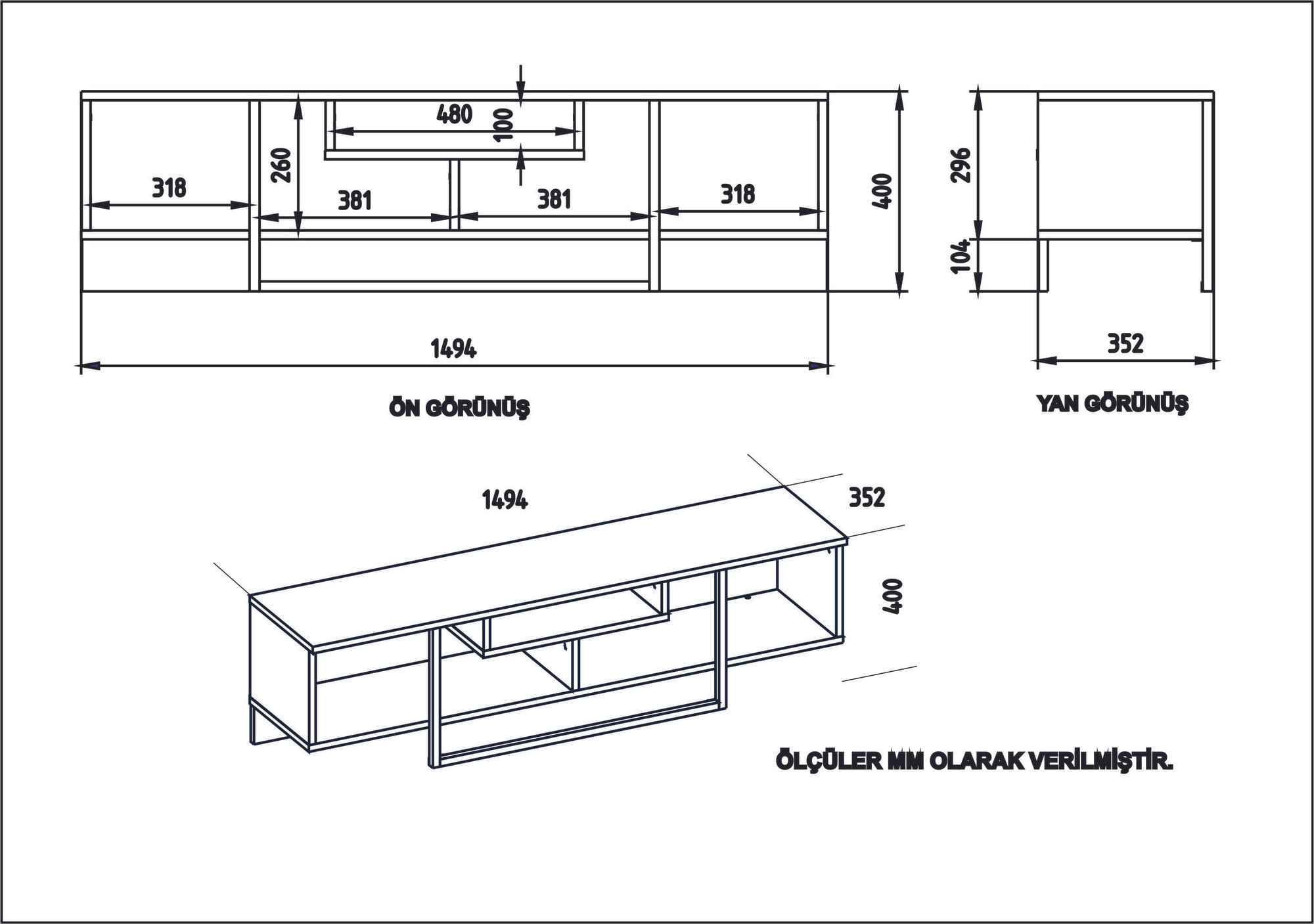 Comoda tv, Hanah Home, pal melaminat, alb negru stejar, 149.4x35.2x40.2 cm — imaginea 4
