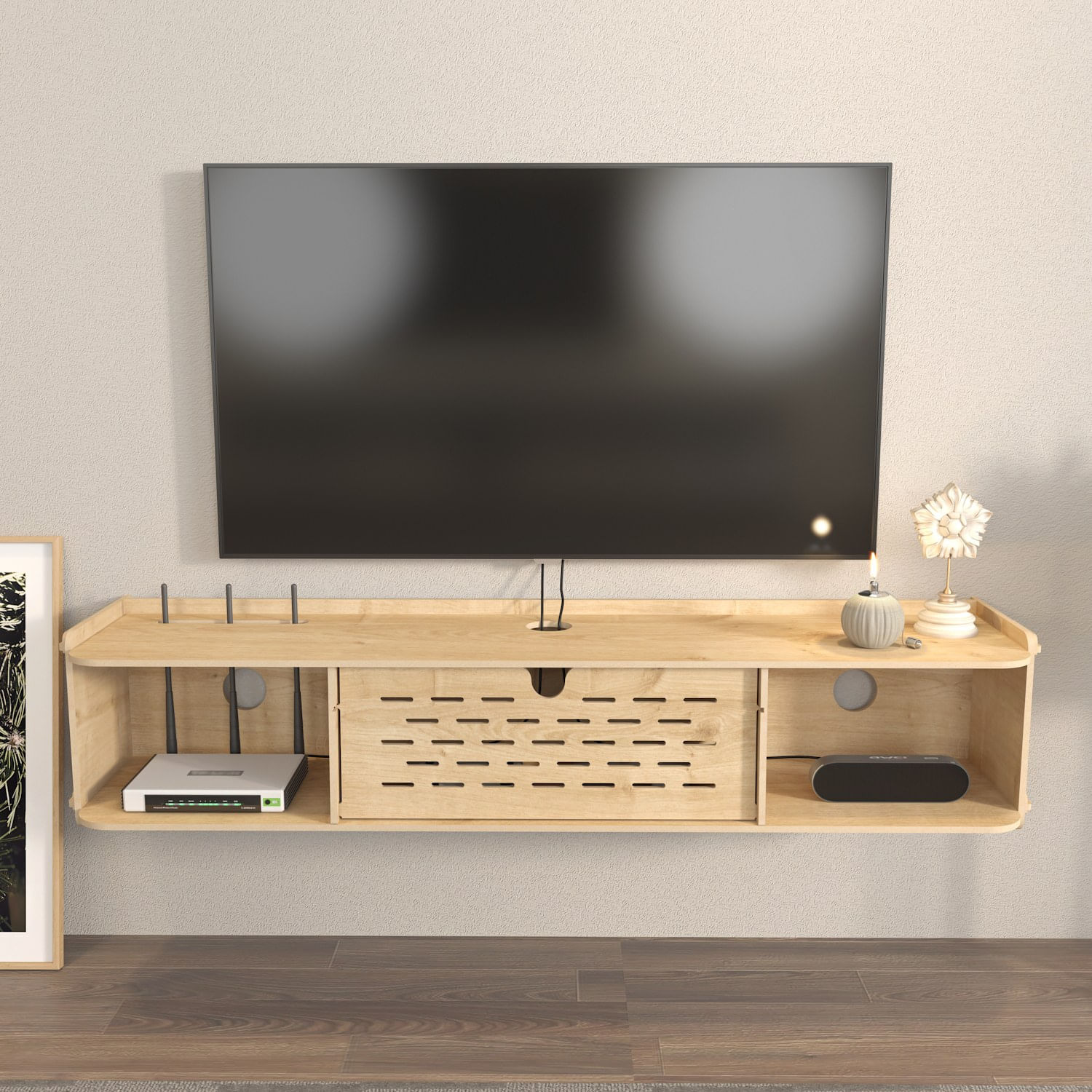 Comoda tv, Hanah Home, pal melaminat, stejar, 116.5x24.5x19.5 cm — imaginea 6