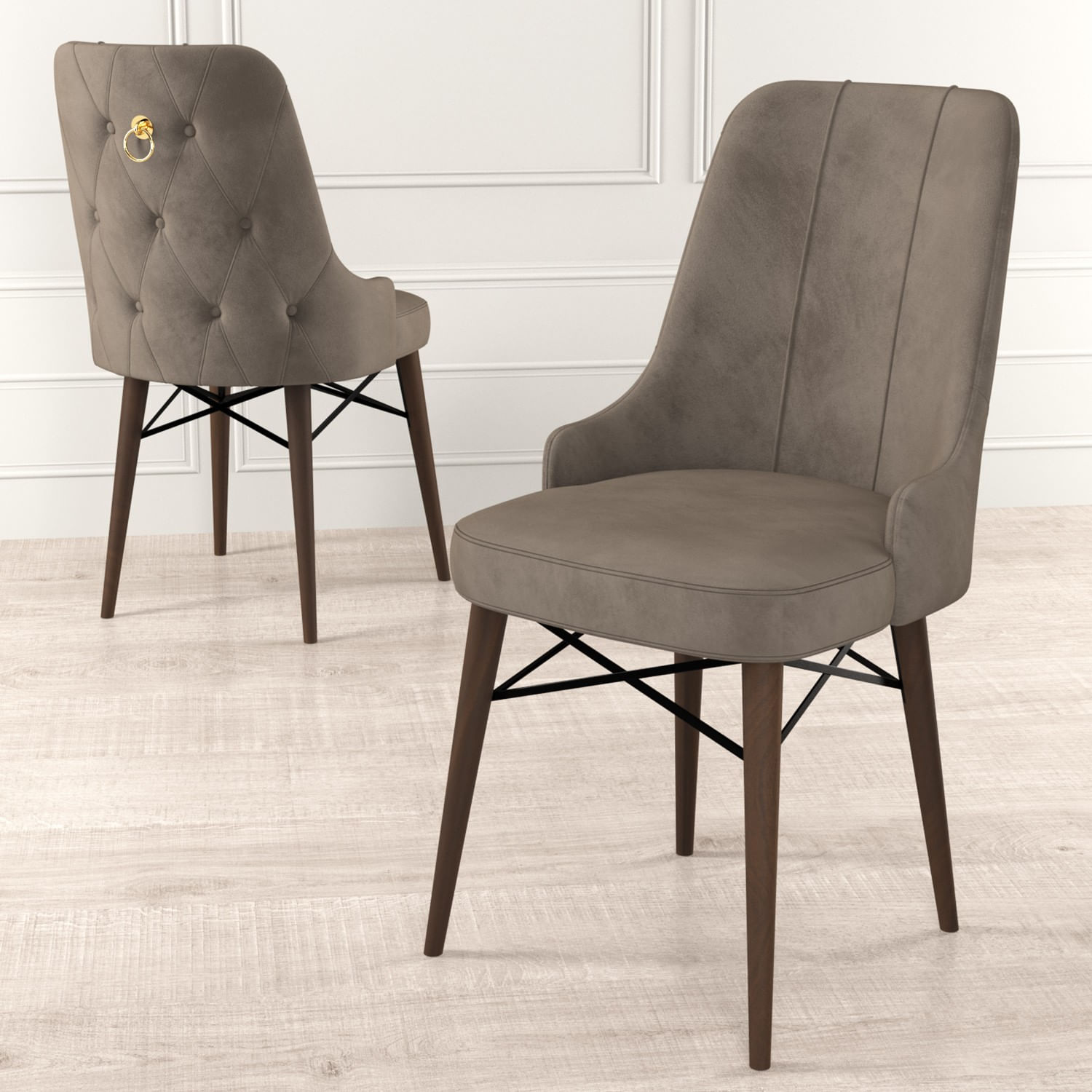 Set scaune, Hanah Home, metal, cappuccino si maro, 46x46x94 cm, 4 bucati — imaginea 2