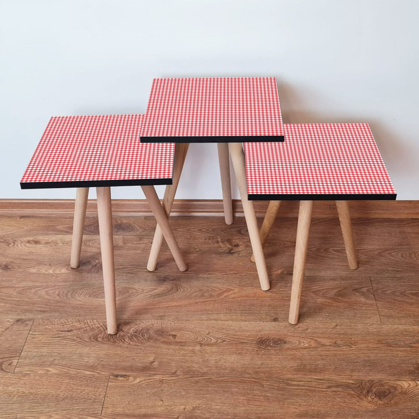 Set masute de cafea, Hanah Home, mdf, rosu alb, 35x35x52 cm