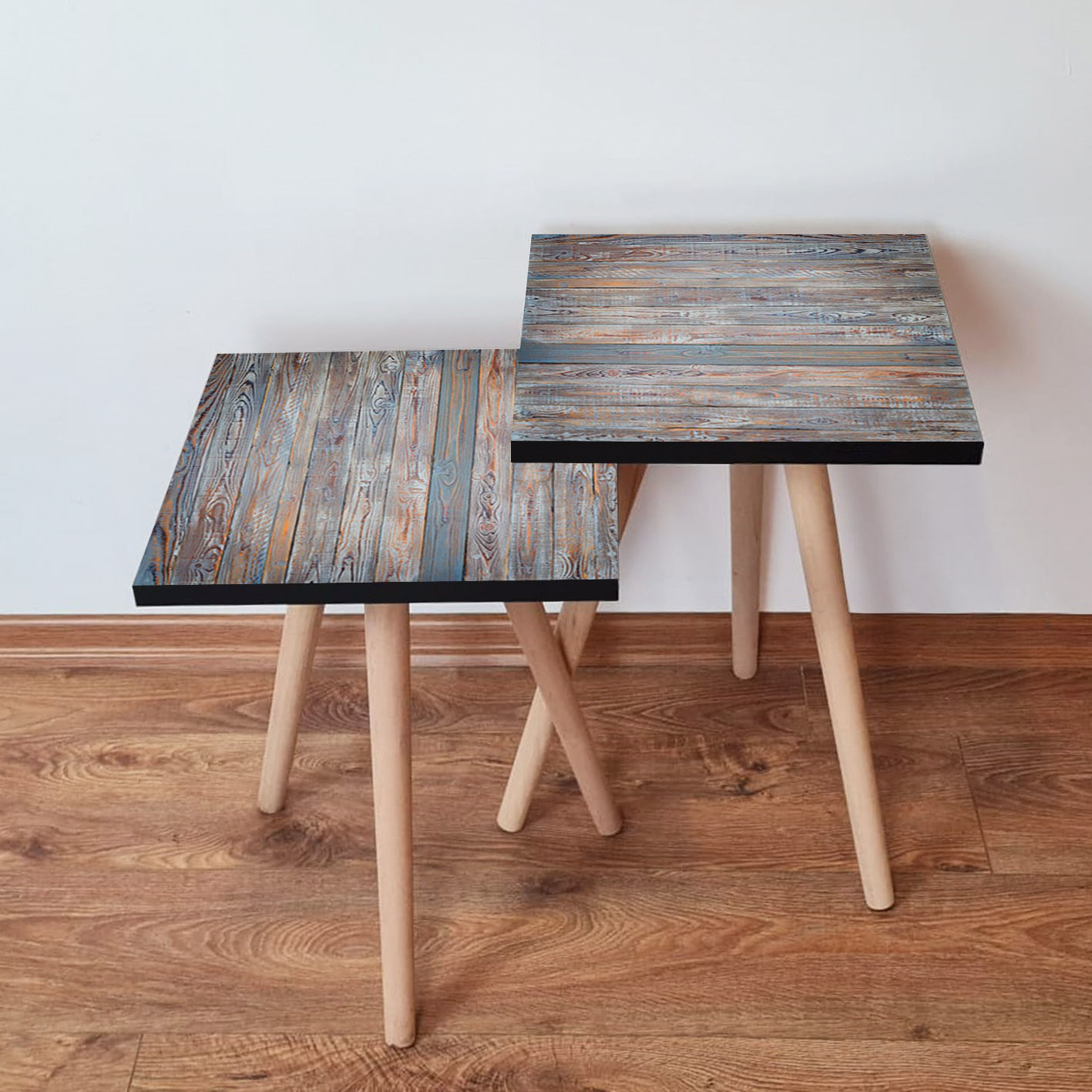 Set masute de cafea, Hanah Home, mdf, albastru si gri, 35x35x47 cm