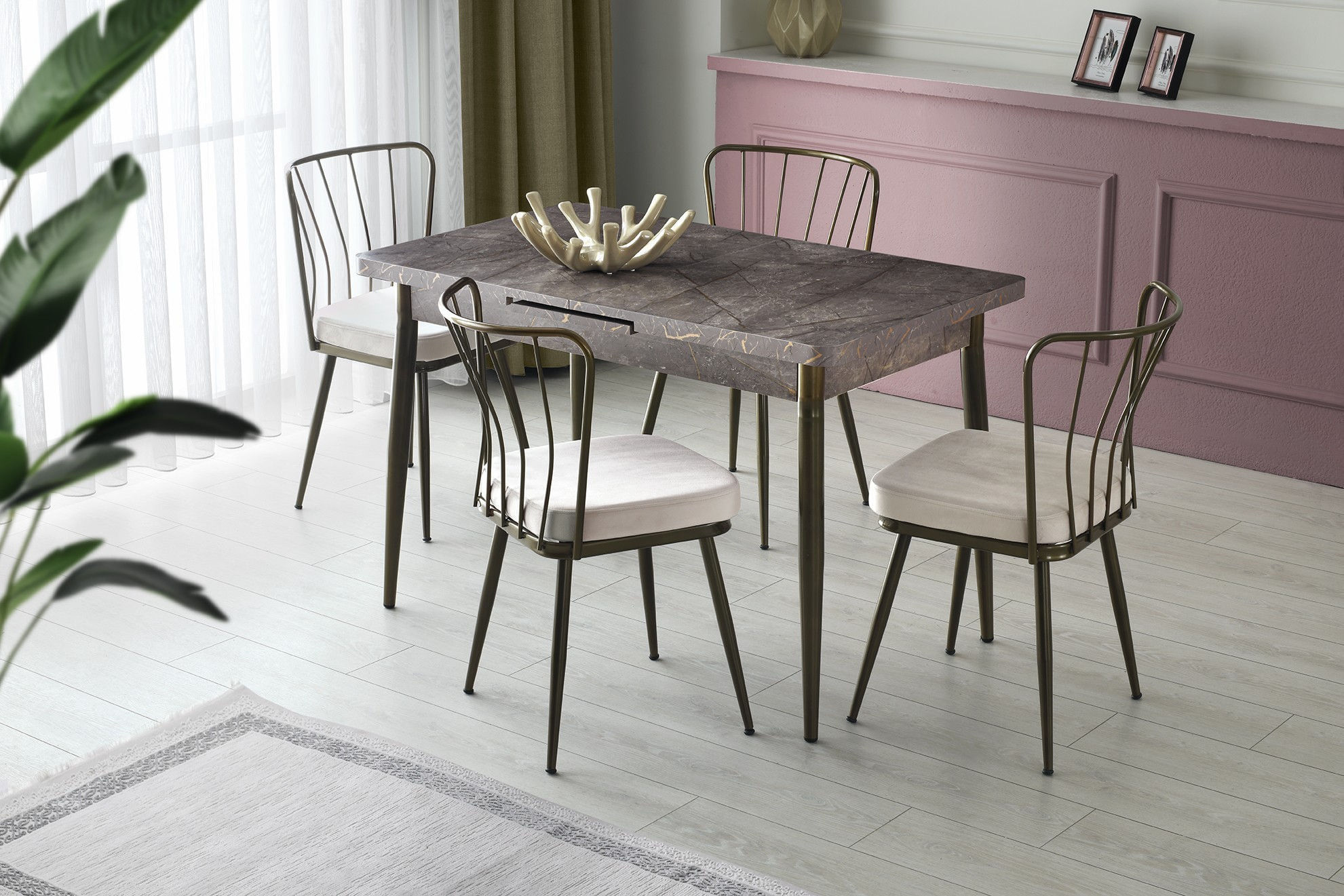 Set scaune, Hanah Home, metal, catifea, mink, 43x42x82 cm, 974NMB1190 — imaginea 7