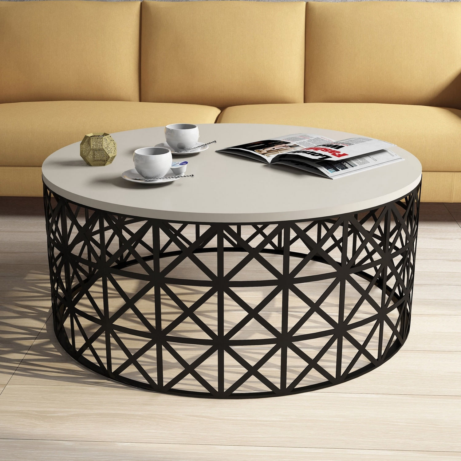 Masuta de cafea, Hanah Home, pal melaminat, crem si negru, 90x90x38 cm, 845HCT5230 — imaginea 2